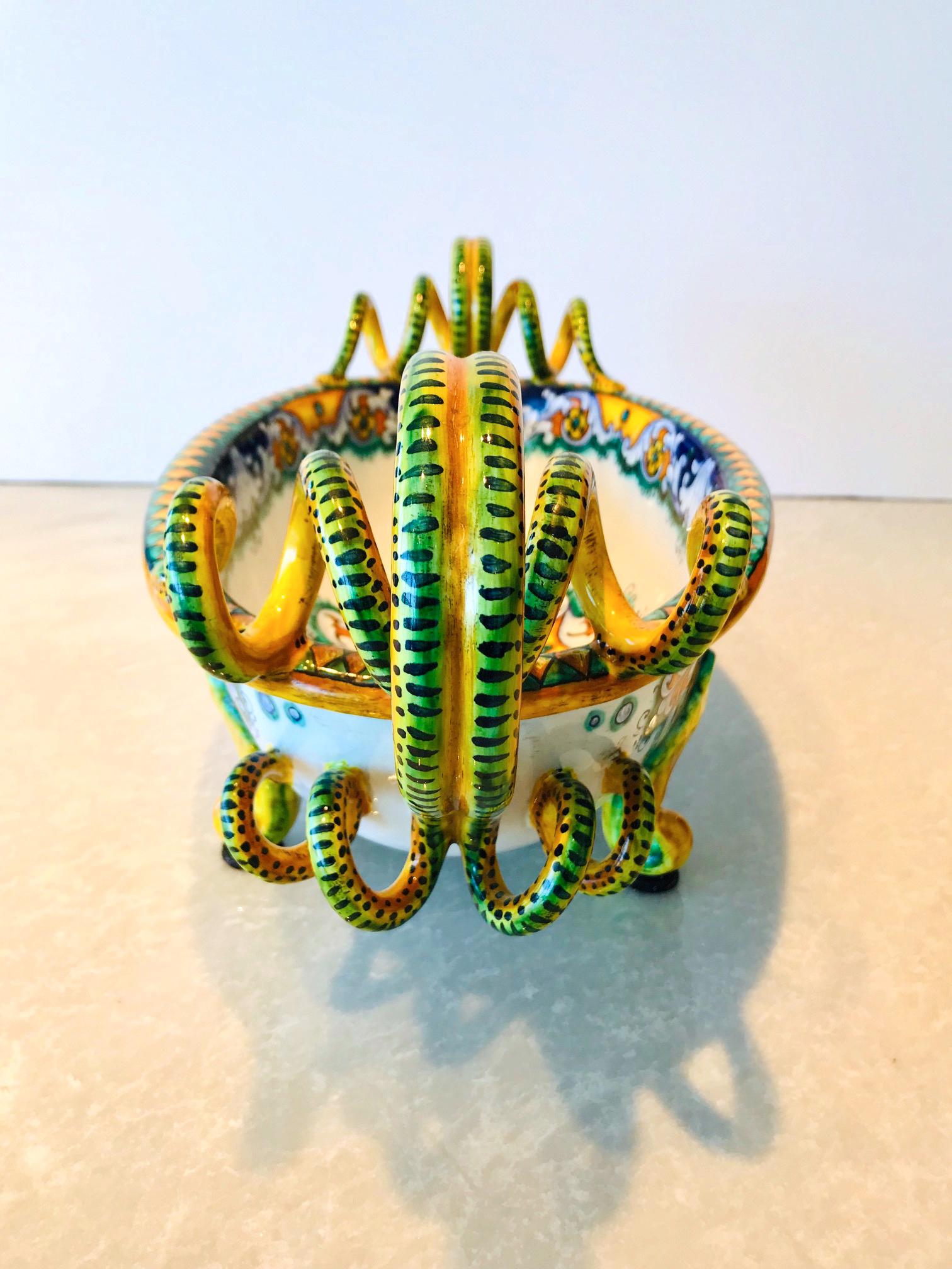 Late 20th Century Deruta Hand Painted Majolica Centerpiece Bowl with Serpentines, 1980s