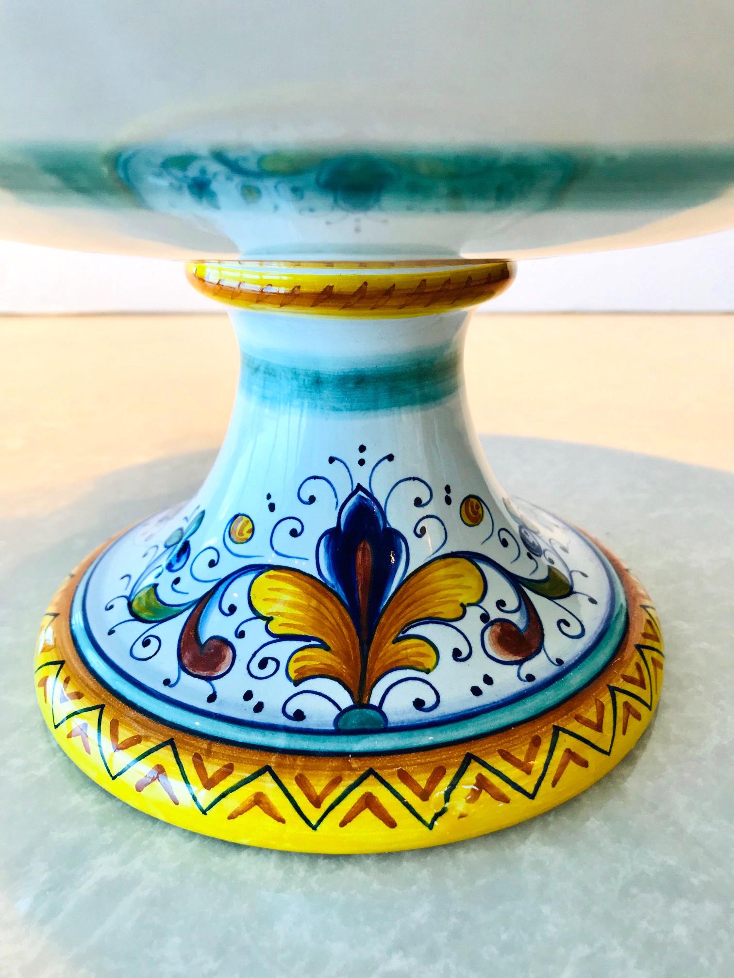 Deruta Hand Painted Majolica Pedestal Bowl with Serpentines, 1980s 4