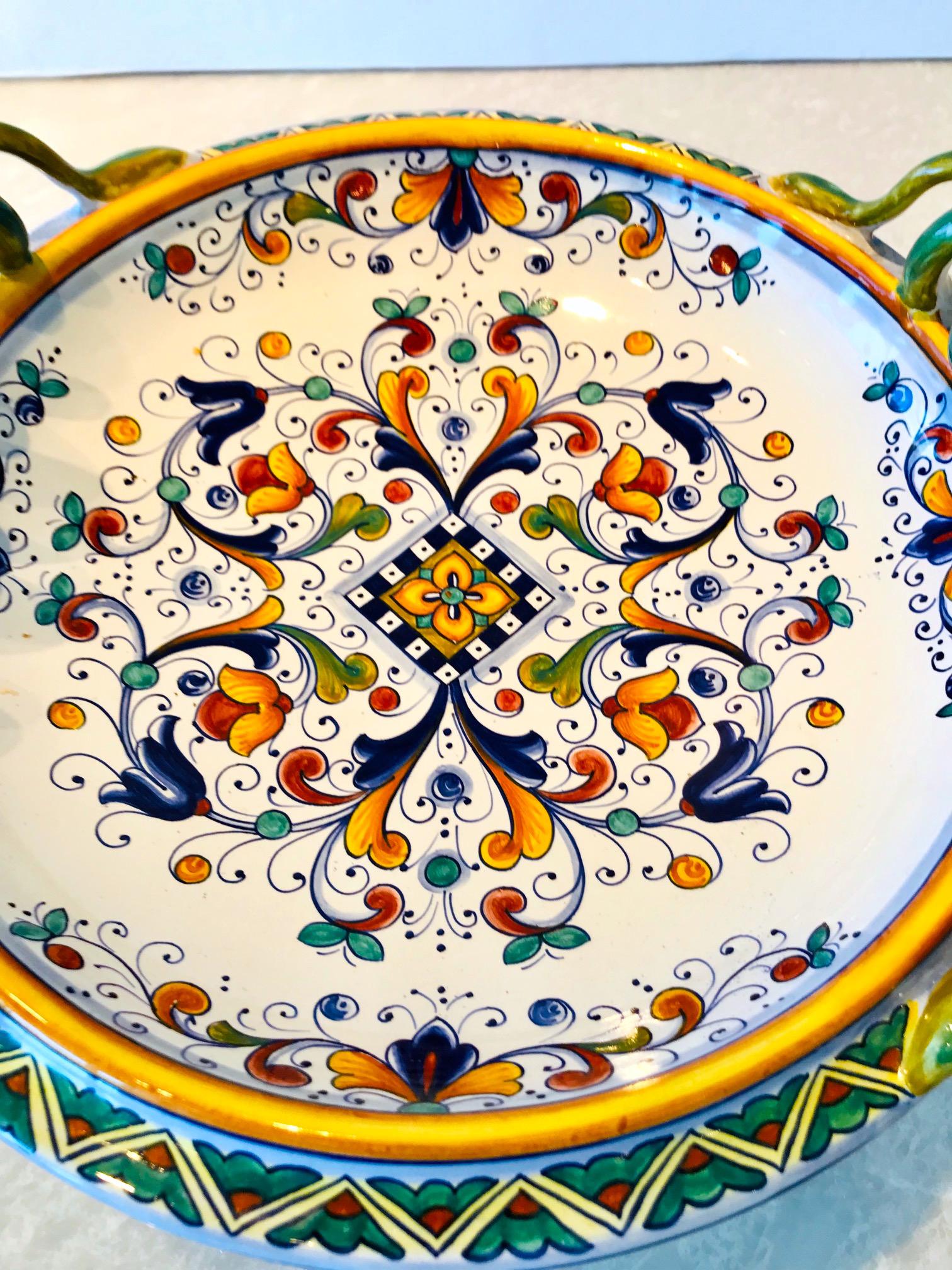 Deruta Hand Painted Majolica Pedestal Bowl with Serpentines, 1980s 5