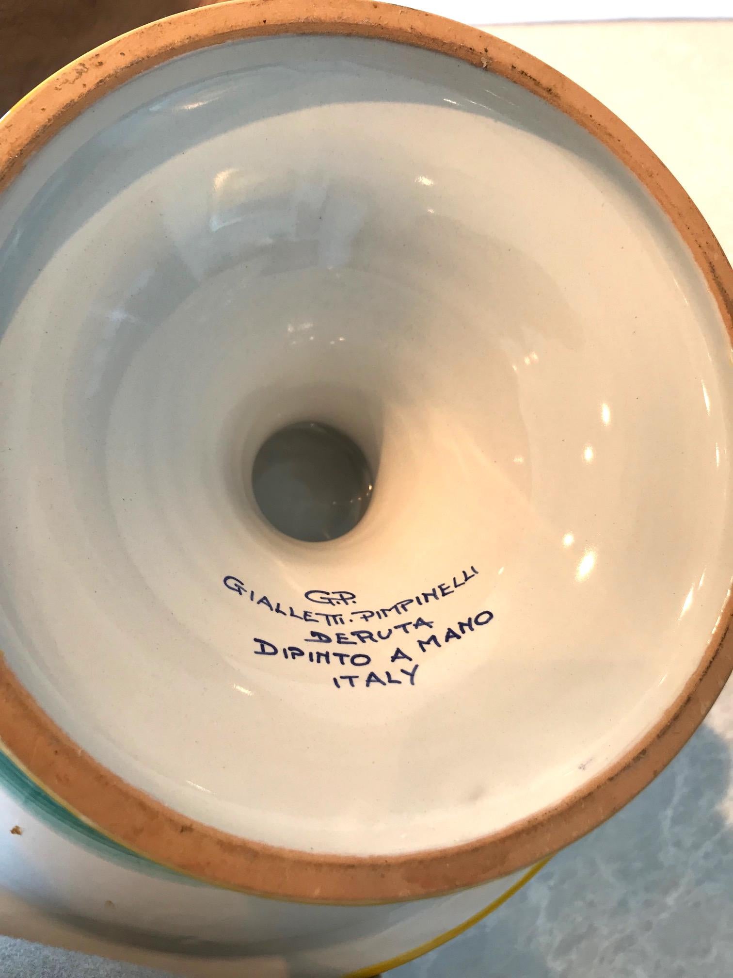 Deruta Hand Painted Majolica Pedestal Bowl with Serpentines, 1980s 6