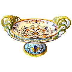 Vintage Deruta Hand Painted Majolica Pedestal Bowl with Serpentines, 1980s