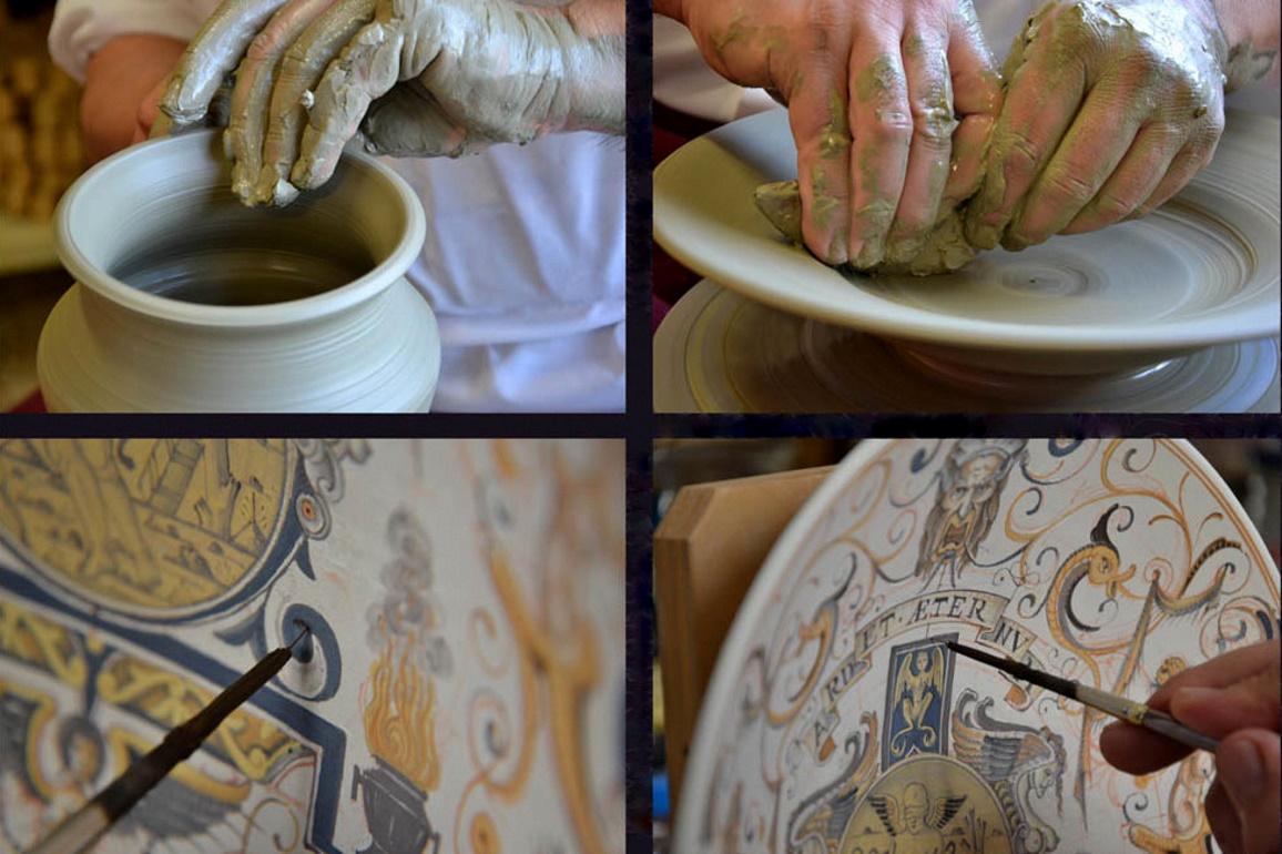 Set di tre piatti da parete dipinti a mano in ceramica italiana di Deruta 7