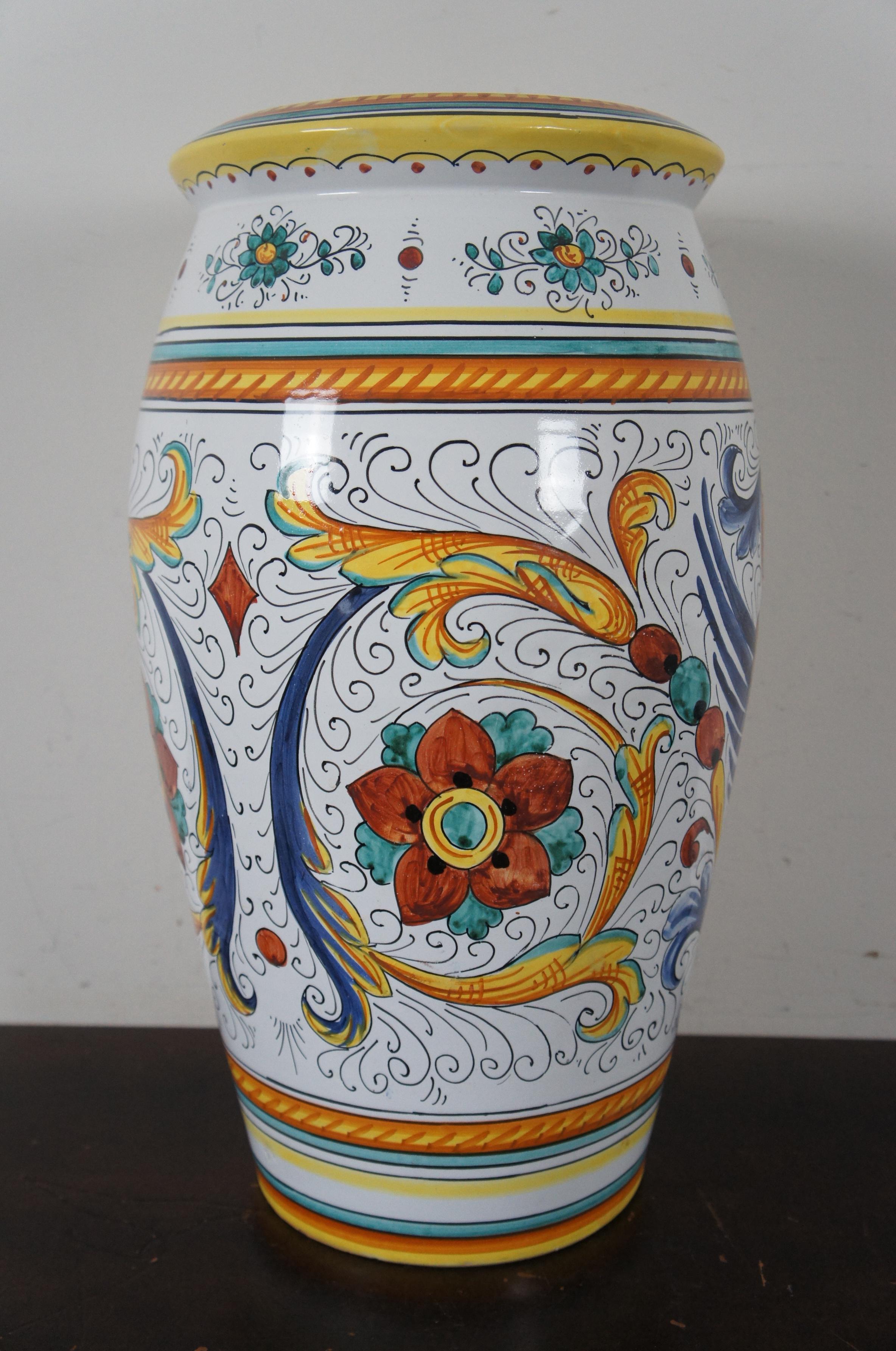 Mid-20th Century Deruta Italian Hand Painted Majolica Dragon Umbrella Stand Urn Floor Vase
