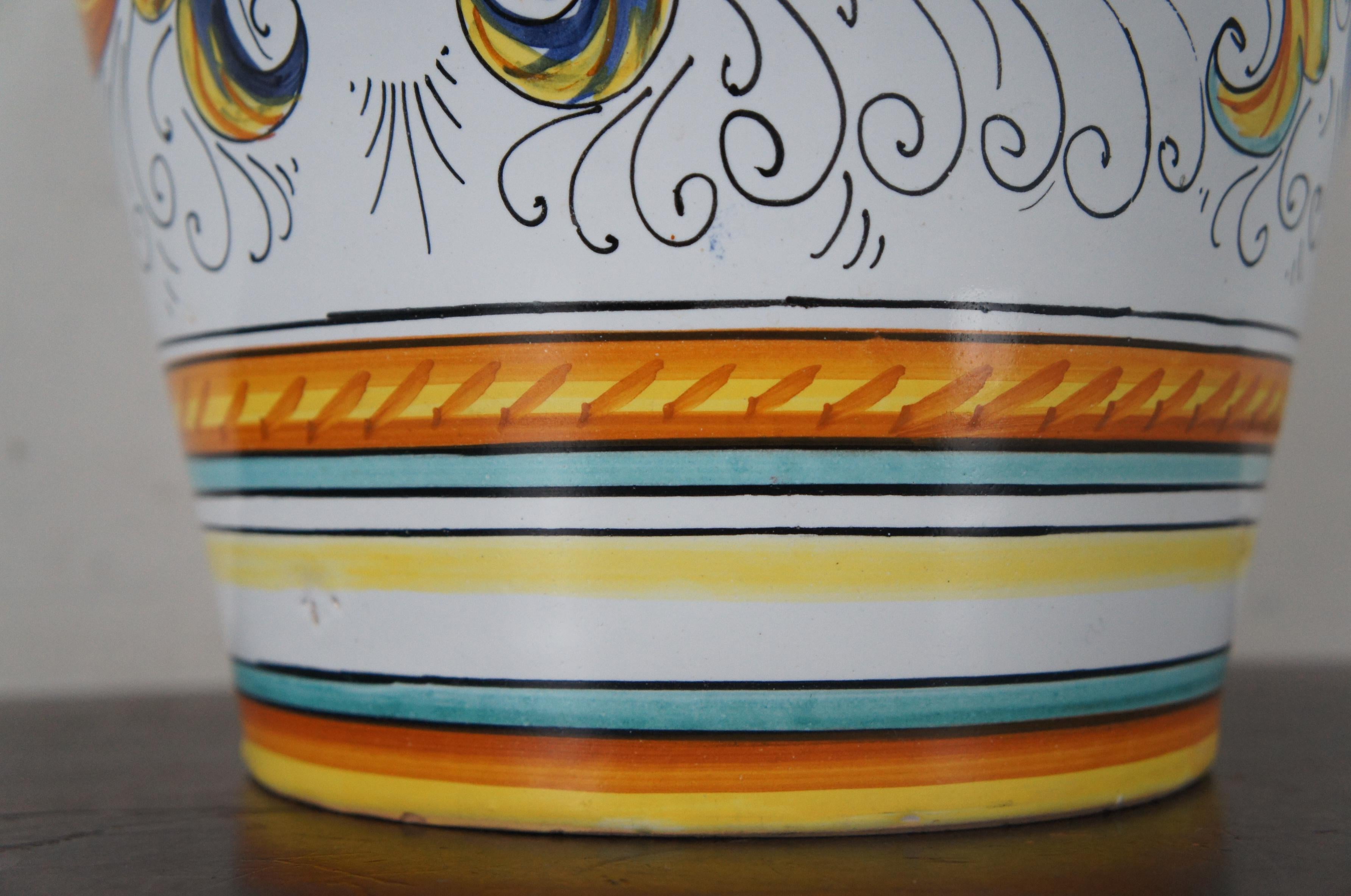 Ceramic Deruta Italian Hand Painted Majolica Dragon Umbrella Stand Urn Floor Vase