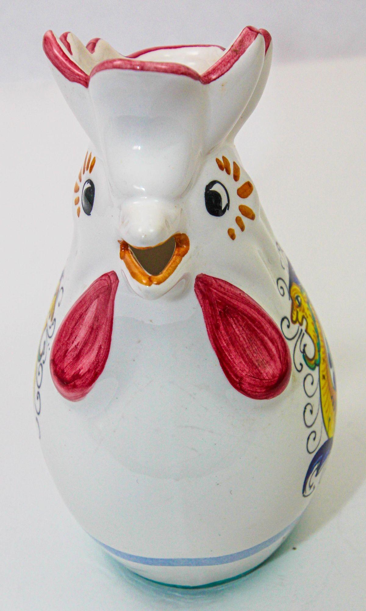Deruta Italian Lucky Rooster Chicken Ceramic Pitcher Hand Painted Signed For Sale 7