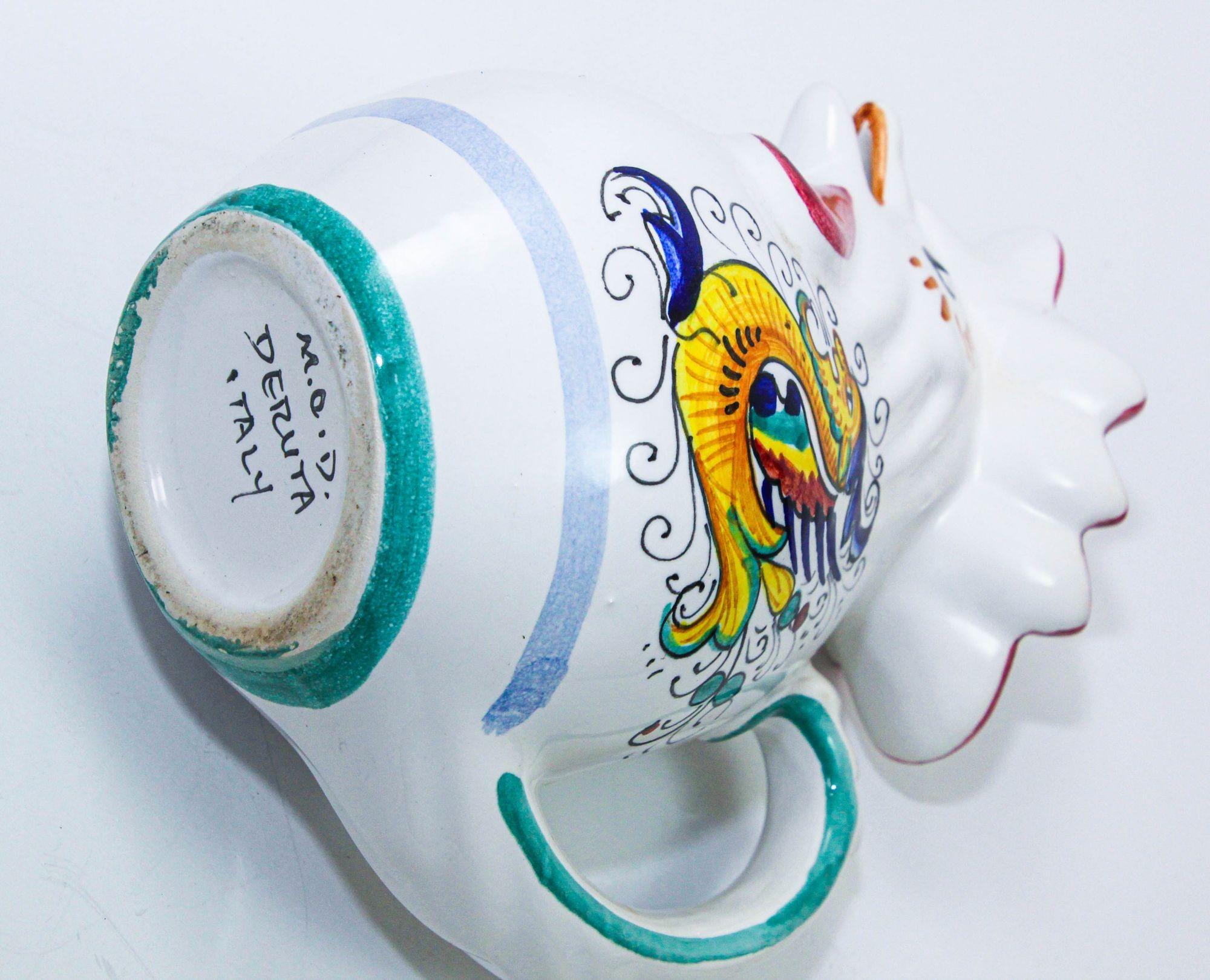 Deruta Italienischer Lucky Rooster Hühner-Keramikkrug, handbemalt, signiert im Angebot 8