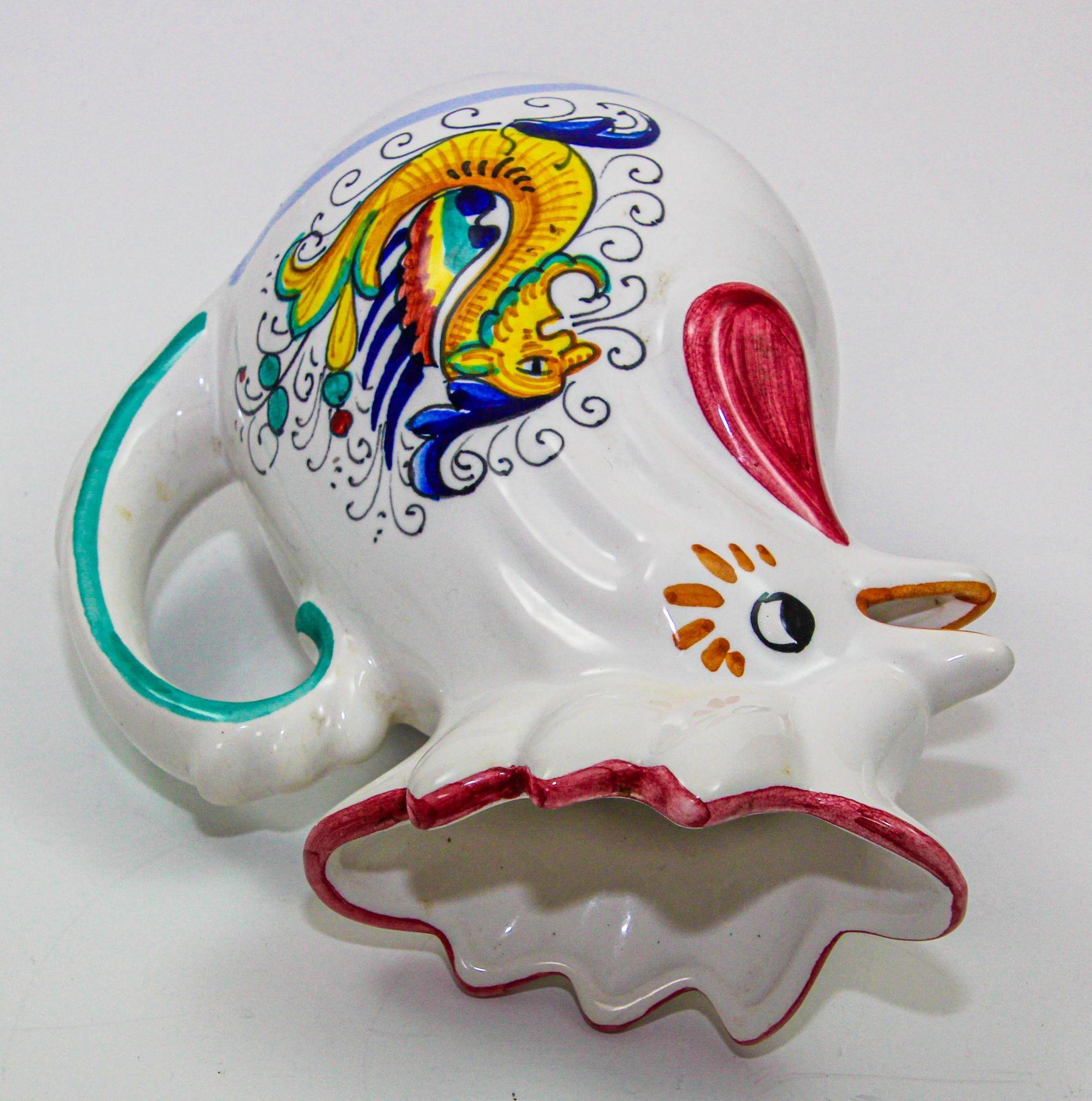Hand-Crafted Deruta Italian Lucky Rooster Chicken Ceramic Pitcher Hand Painted Signed For Sale