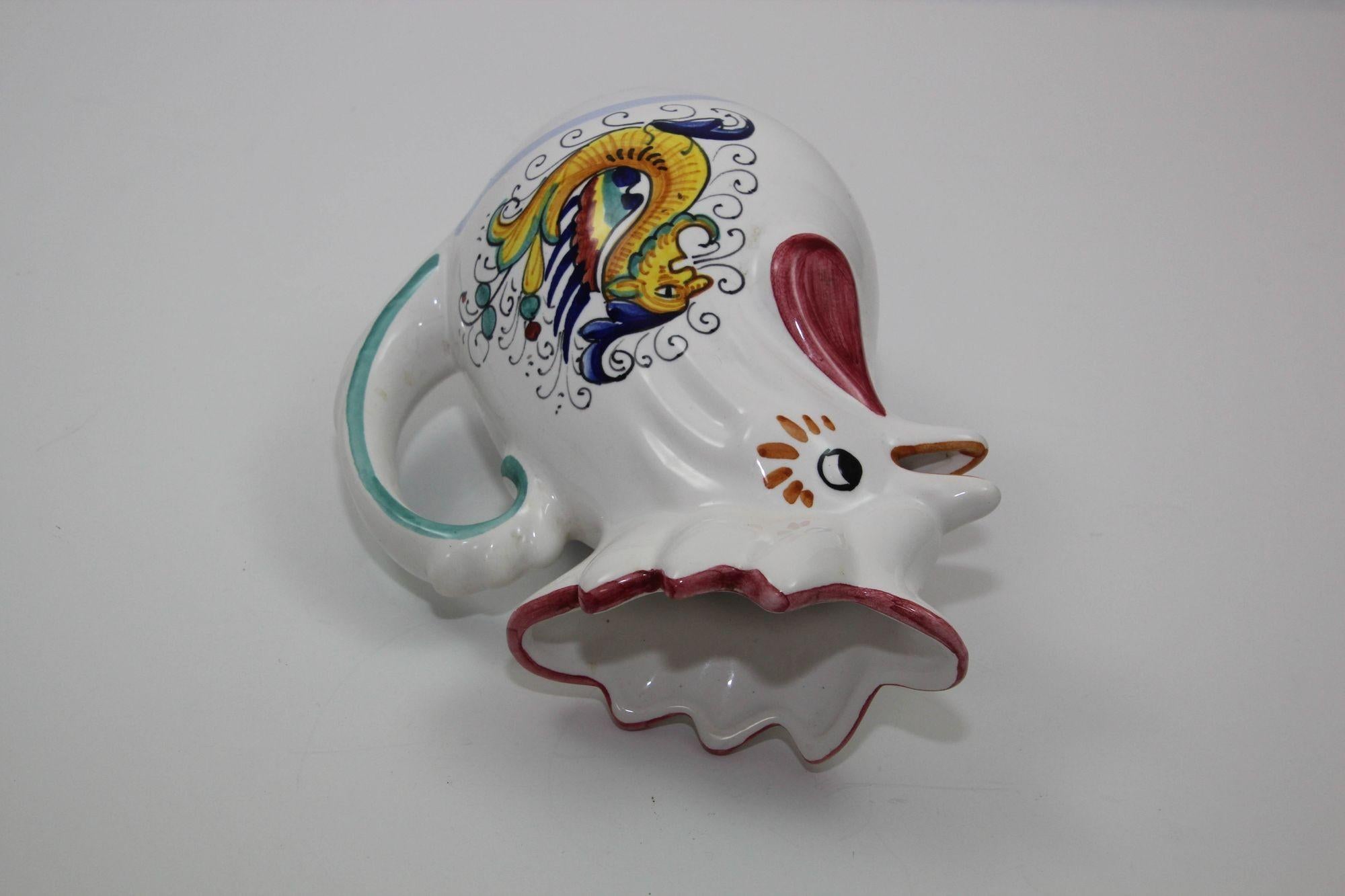Deruta Italian Lucky Rooster Chicken Ceramic Pitcher Hand Painted Signed For Sale 2