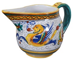 Deruta Italian Majolica Pottery Water Wine Jug Pitcher Raffaellesco Dragon