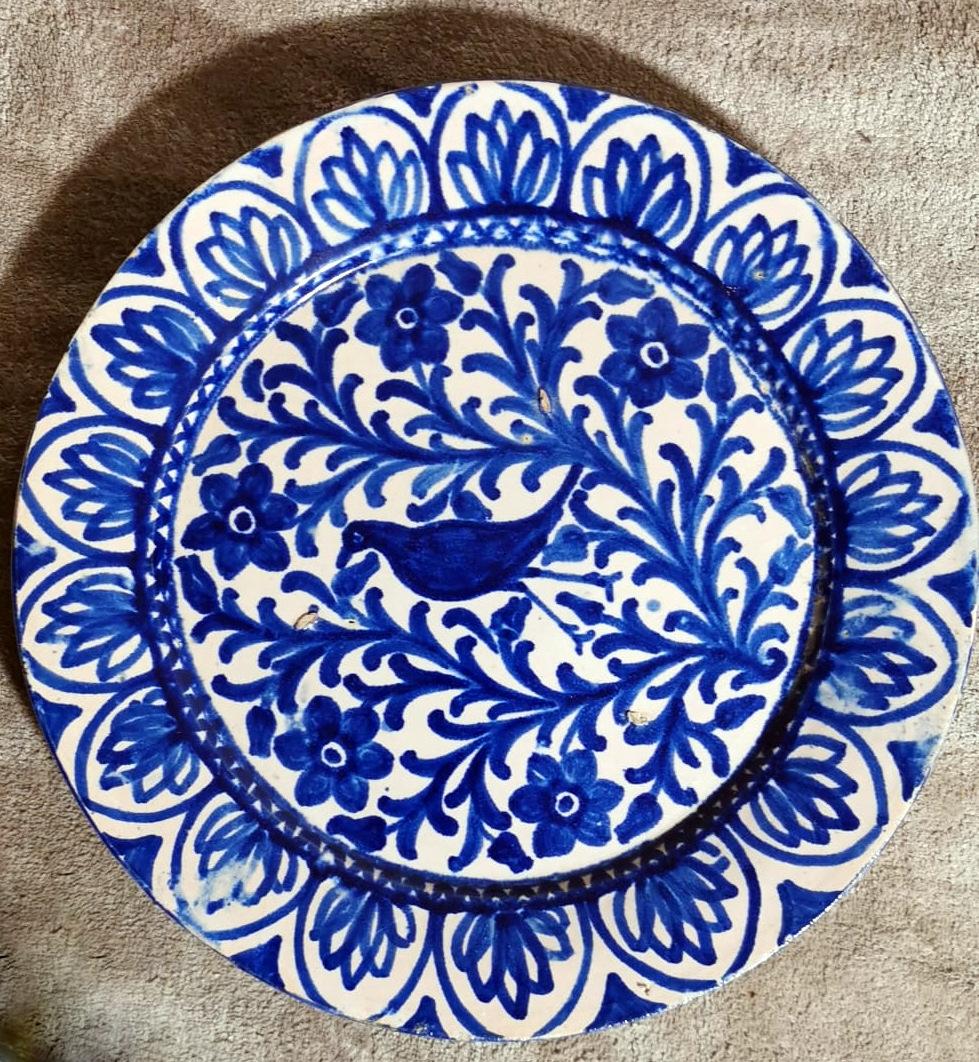 Peint à la main Deruta Italie - Ensemble de 5 assiettes en céramique avec décorations bleu cobalt en vente