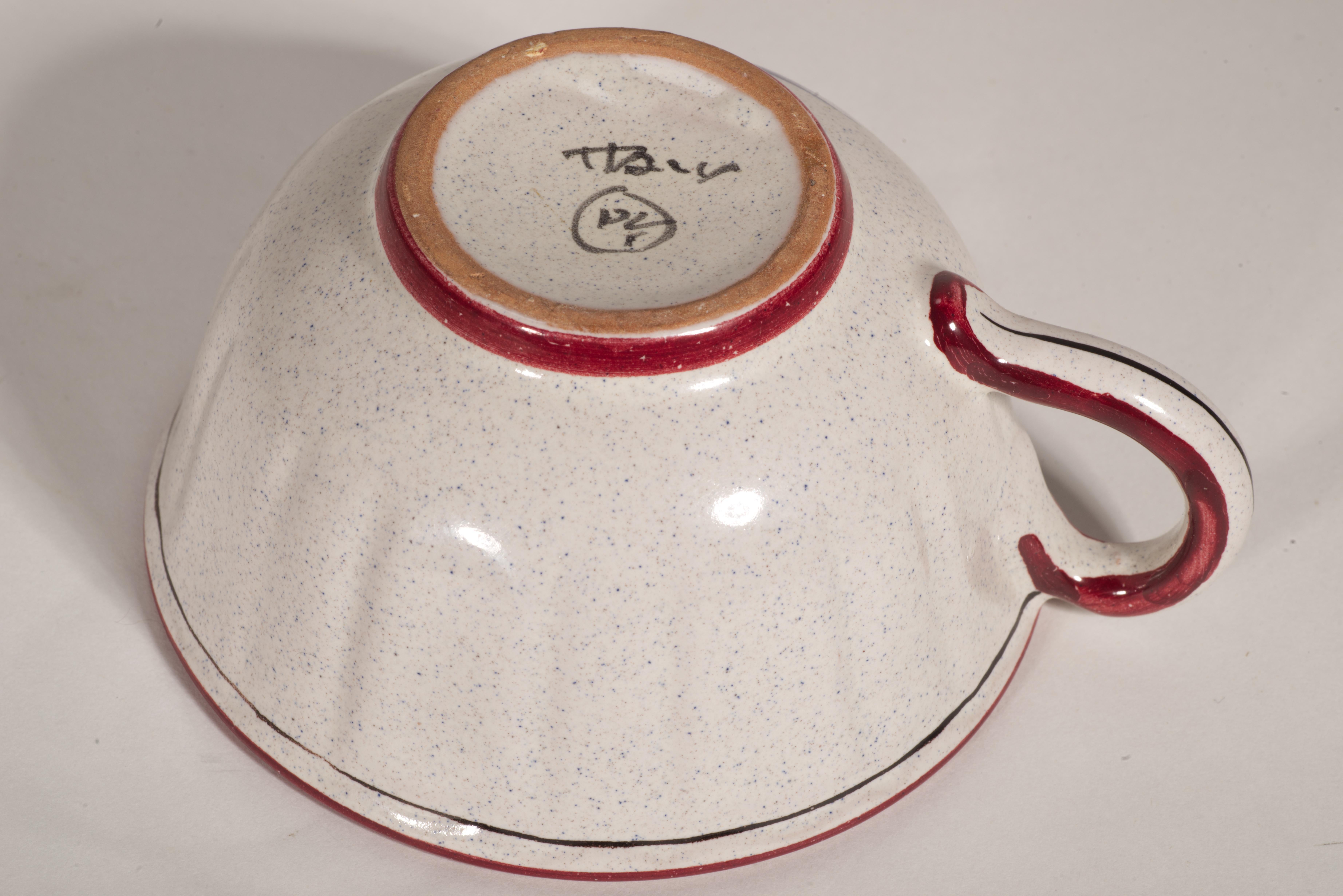Juego de 4 tazas, platillos y platos de mayólica del Gallo Rojo de Deruta para PV, mediados de siglo en venta 4