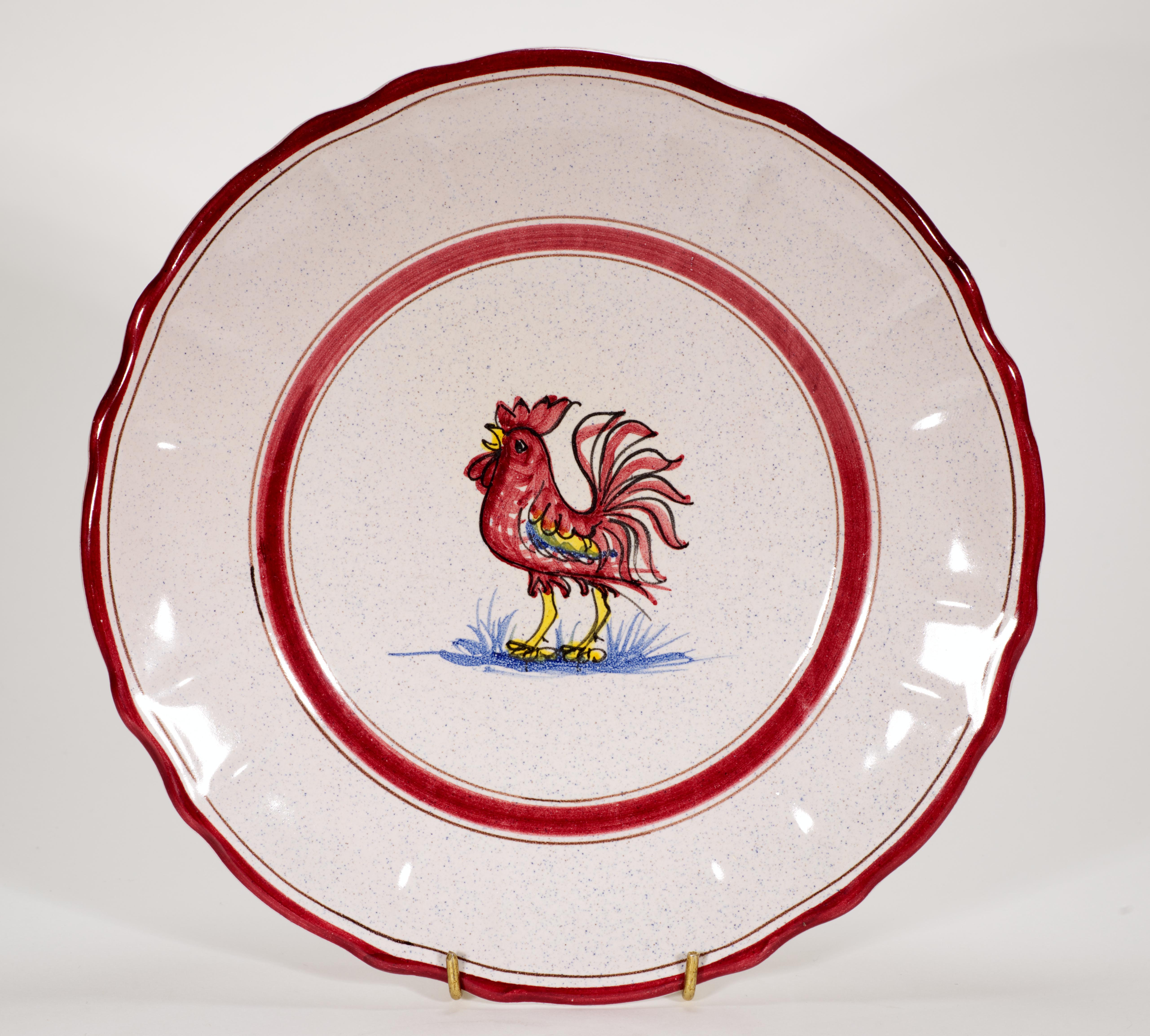 Juego de 4 tazas, platillos y platos de mayólica del Gallo Rojo de Deruta para PV, mediados de siglo Italiano en venta