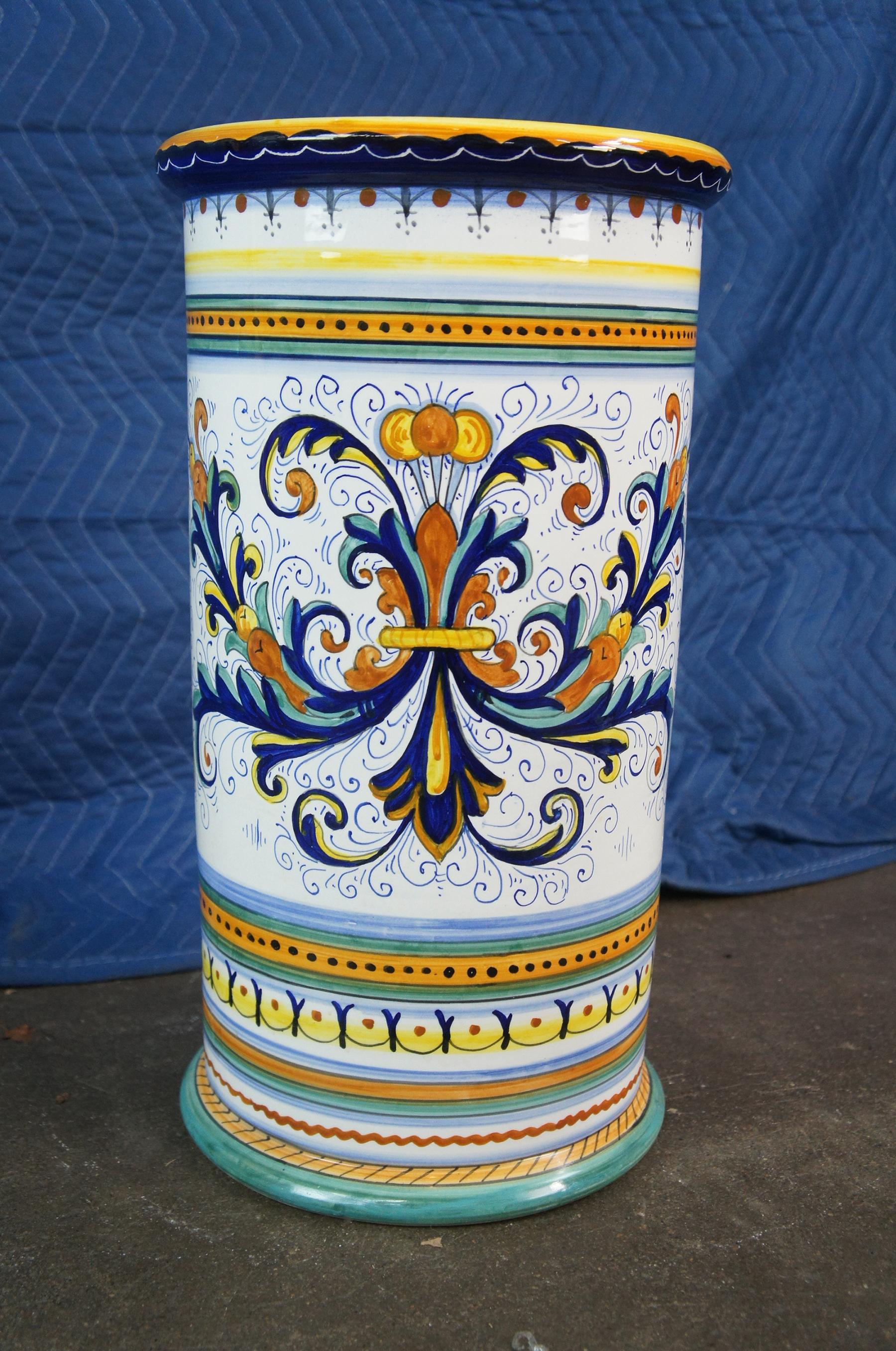 Deruta Ricco Italian Hand Painted Majolica Umbrella Cane Stand Floor Vase Urn 6