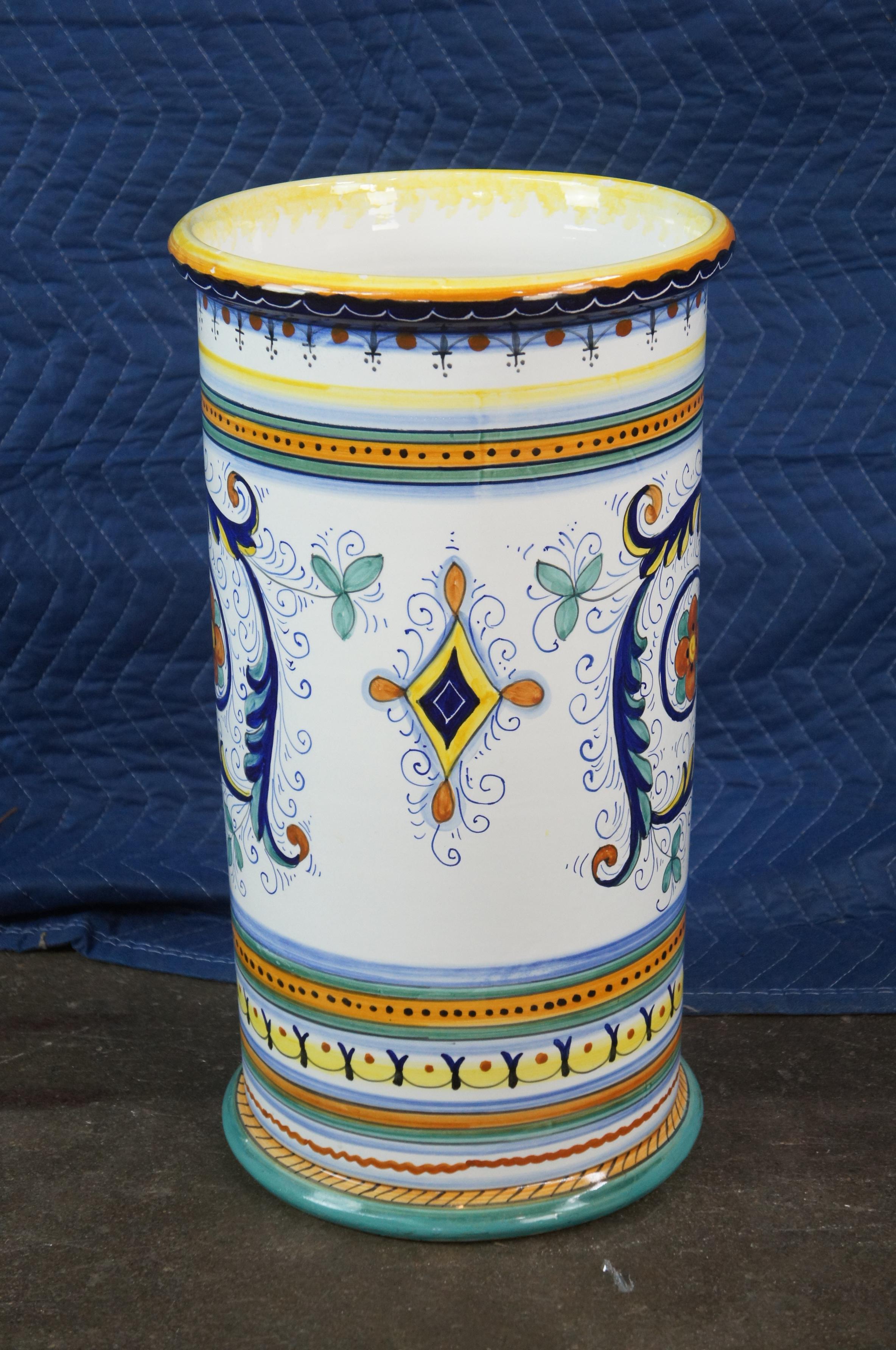 Deruta Ricco Italian Hand Painted Majolica Umbrella Cane Stand Floor Vase Urn In Good Condition In Dayton, OH