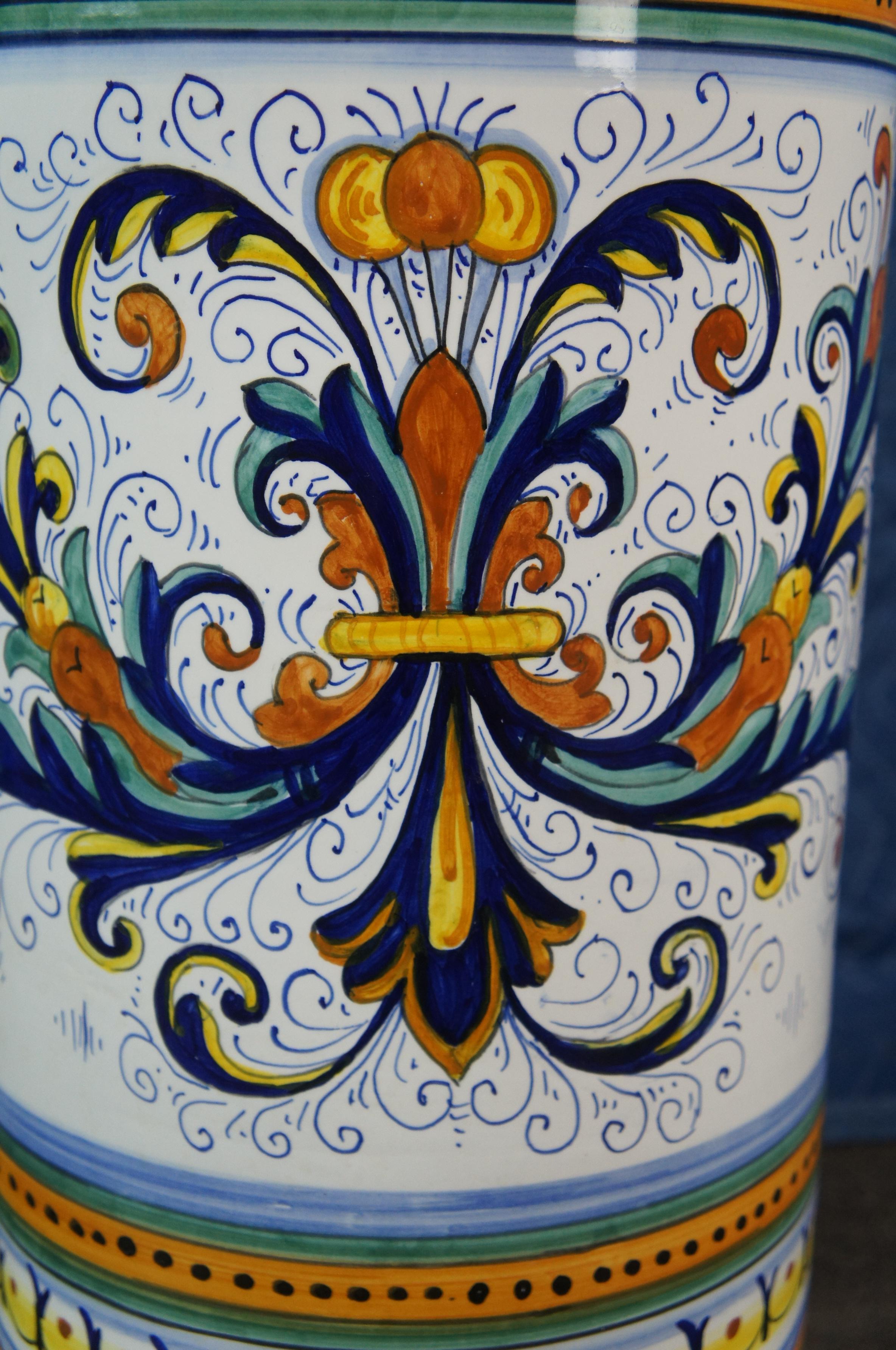 Deruta Ricco Italian Hand Painted Majolica Umbrella Cane Stand Floor Vase Urn 2