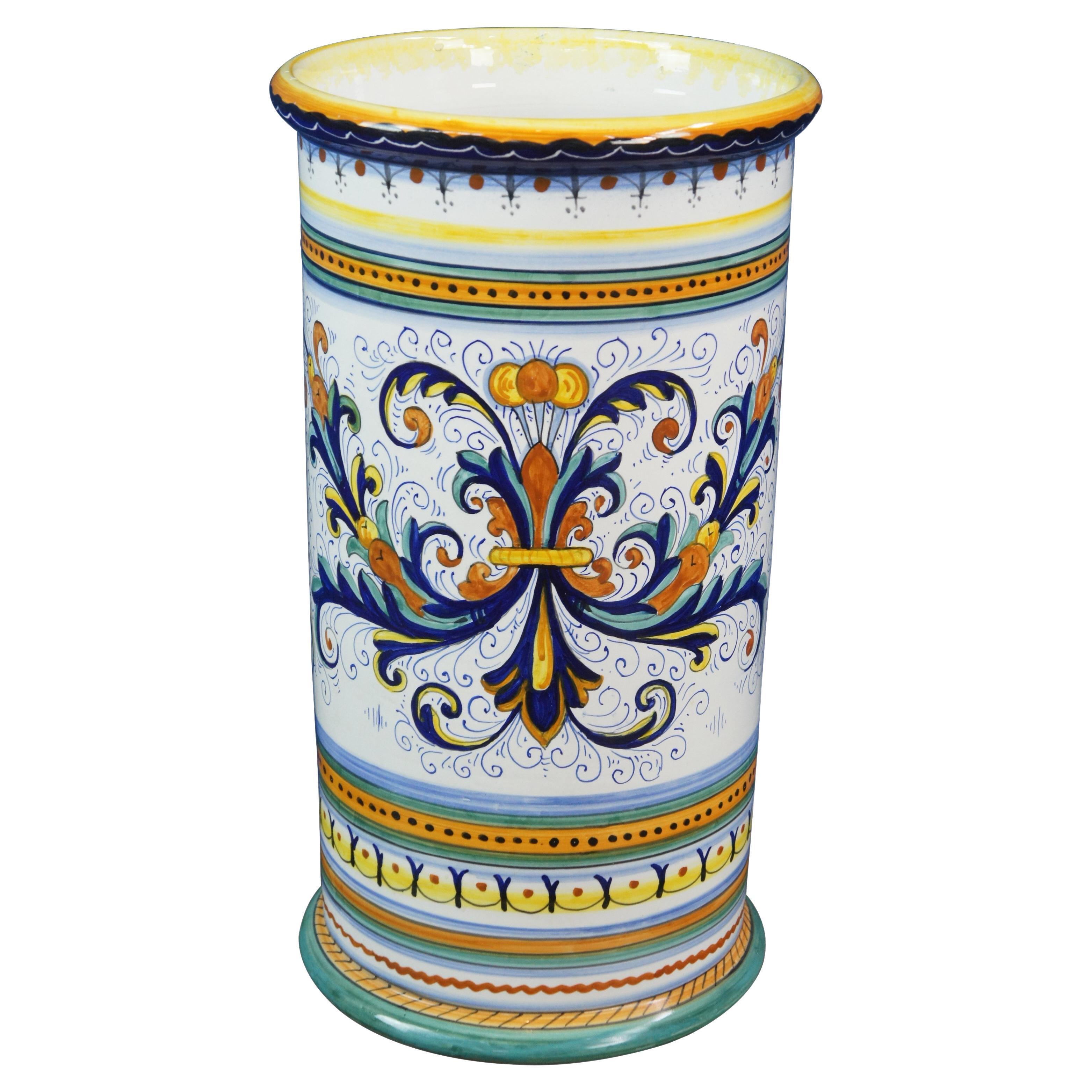 Deruta Ricco Italian Hand Painted Majolica Umbrella Cane Stand Floor Vase Urn