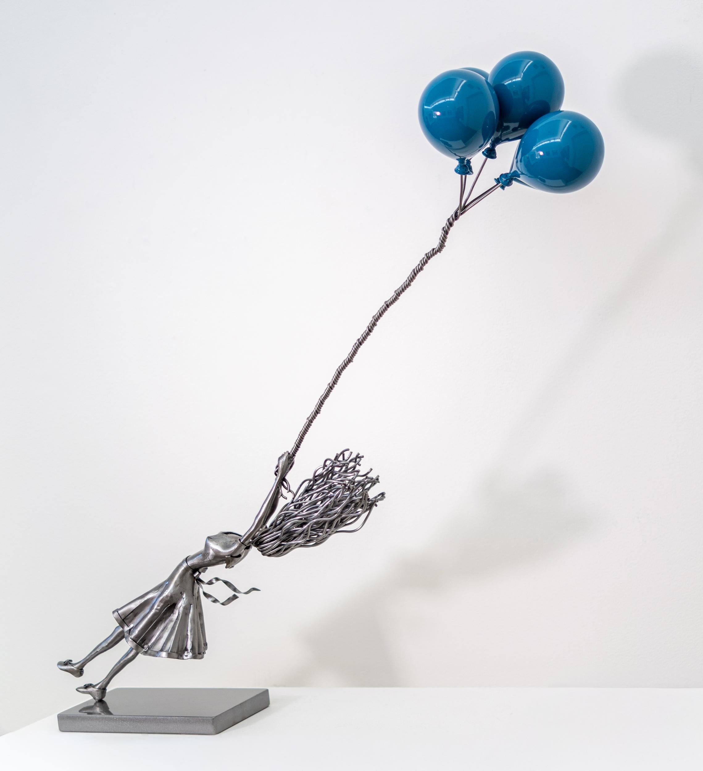 Carried Away - sculpture surréaliste, figurative, en acier et fibre de verre - Gris Figurative Sculpture par Derya Ozparlak