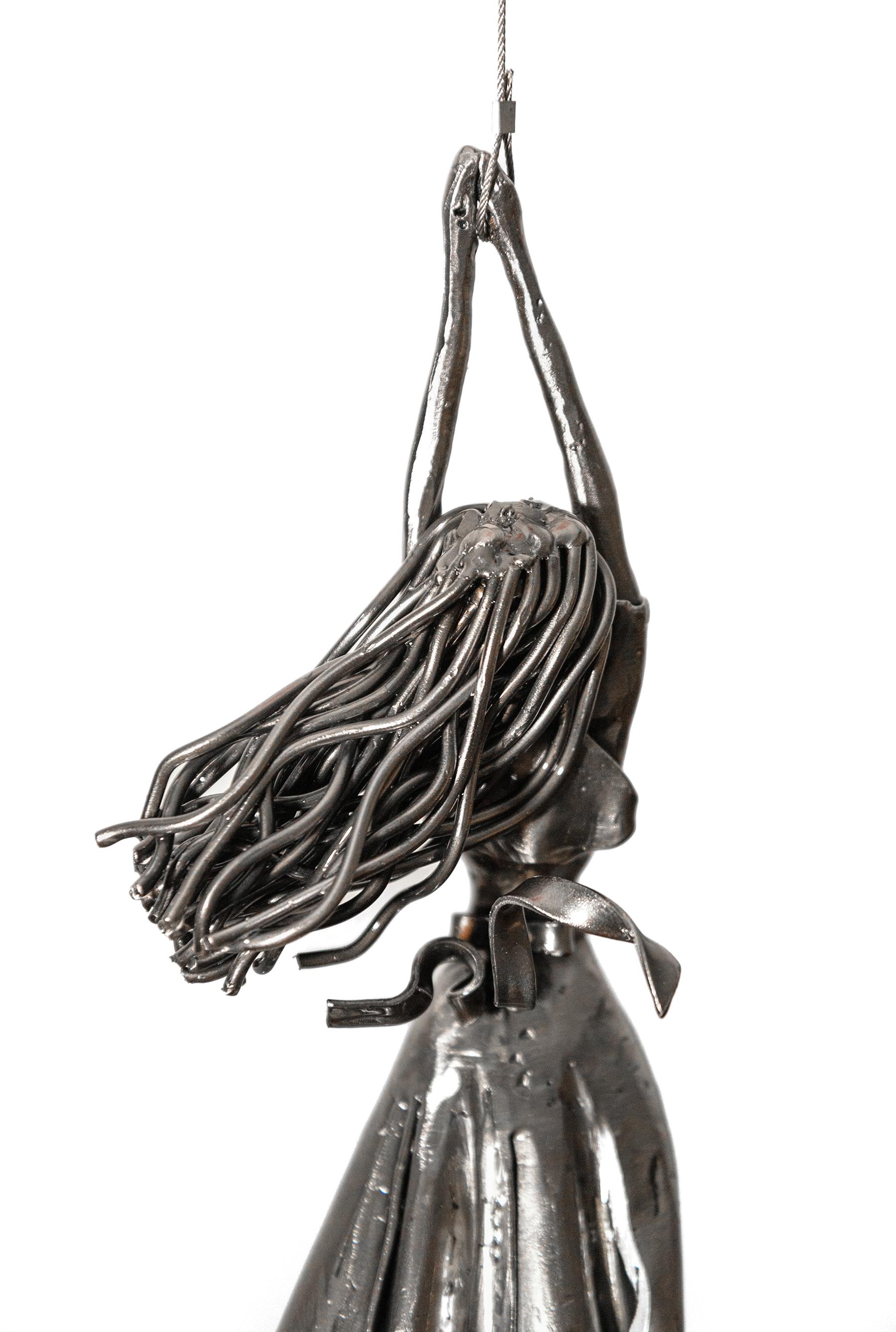 Let it Go - figurative, red balloon, female, hand-hammered steel sculpture - Contemporary Sculpture by Derya Ozparlak