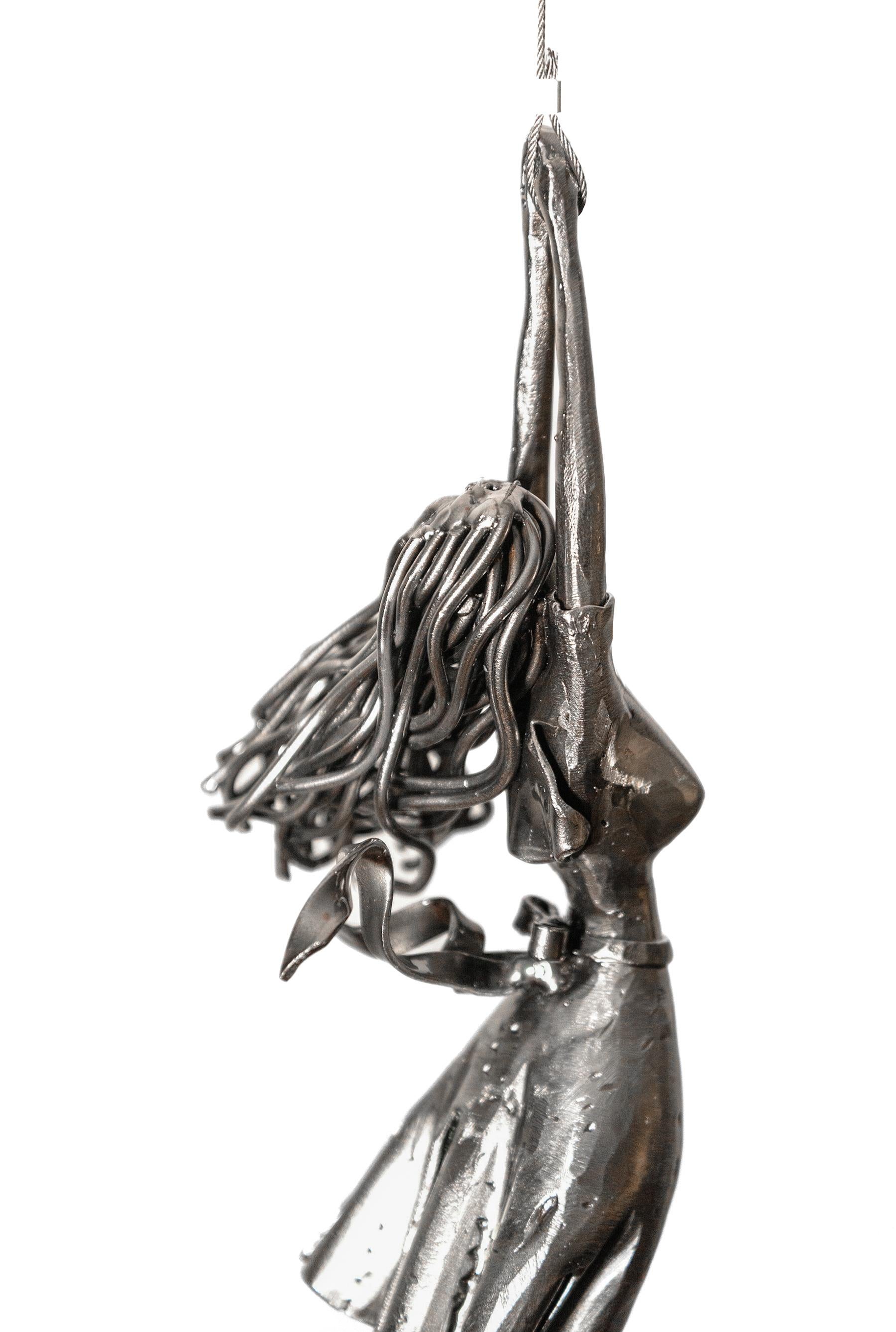 Let it Go - figurative, red balloon, female, hand-hammered steel sculpture 2