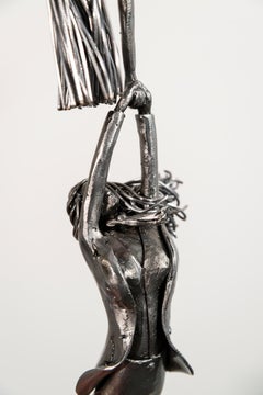 Navigating Norms - contemporary, female, figurative, suspended steel sculpture