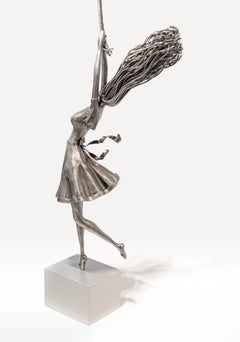 Soar Above - colorful, figurative, female, hand-hammered steel sculpture