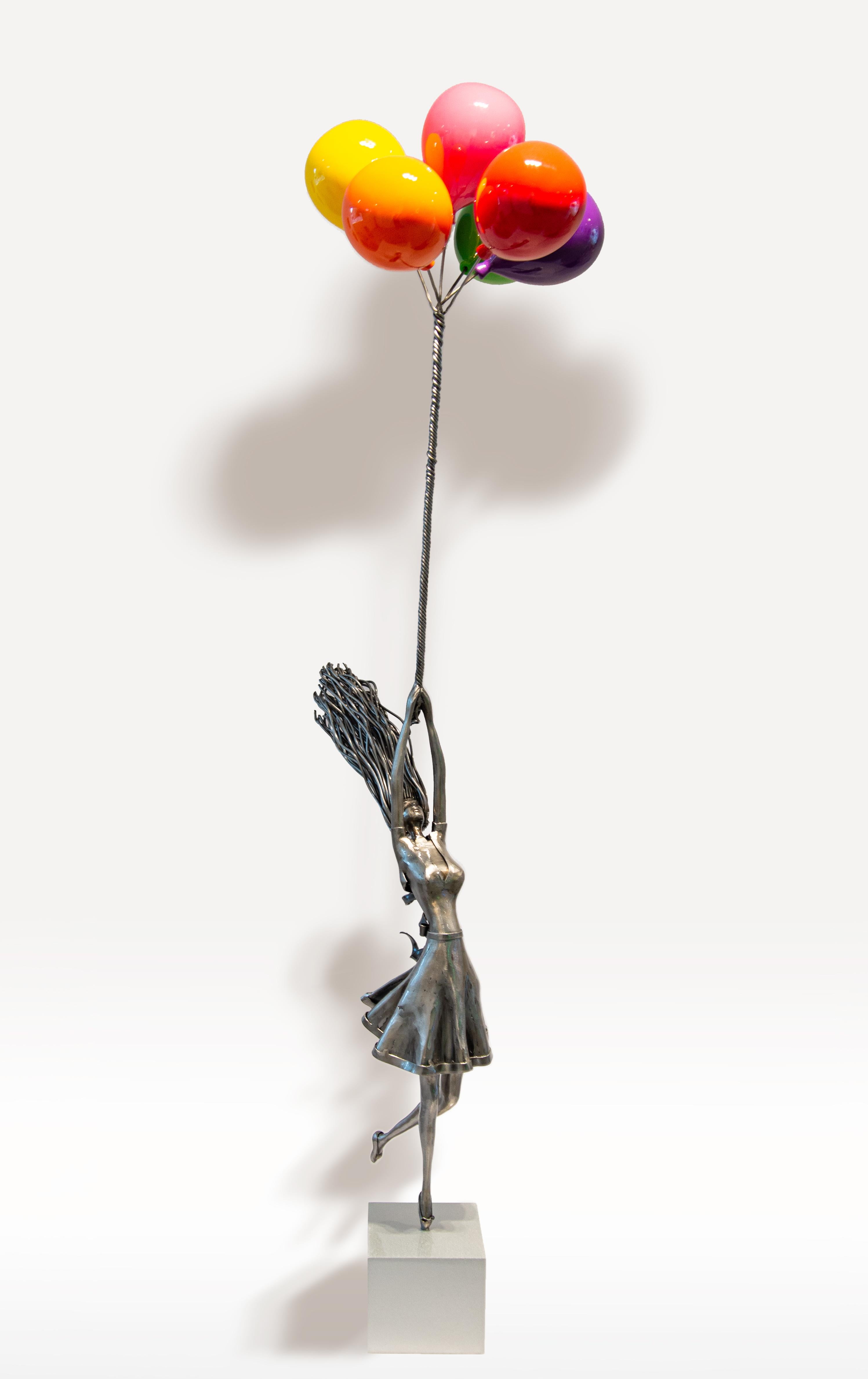 Soar Above - colorful, figurative, female, hand-hammered steel sculpture - Contemporary Mixed Media Art by Derya Ozparlak