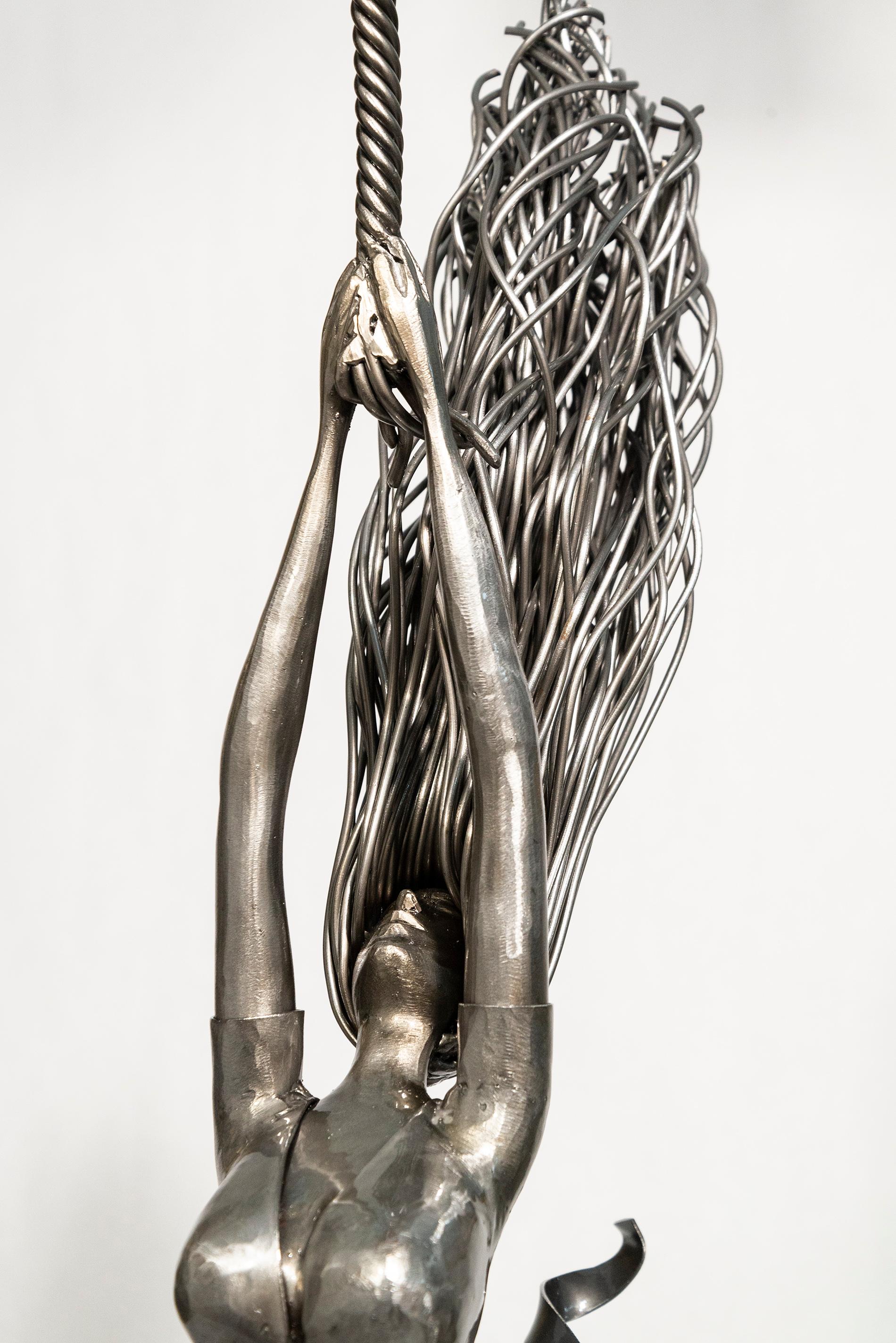 Time to Soar - colorful, figurative, female, hand-hammered steel sculpture 4