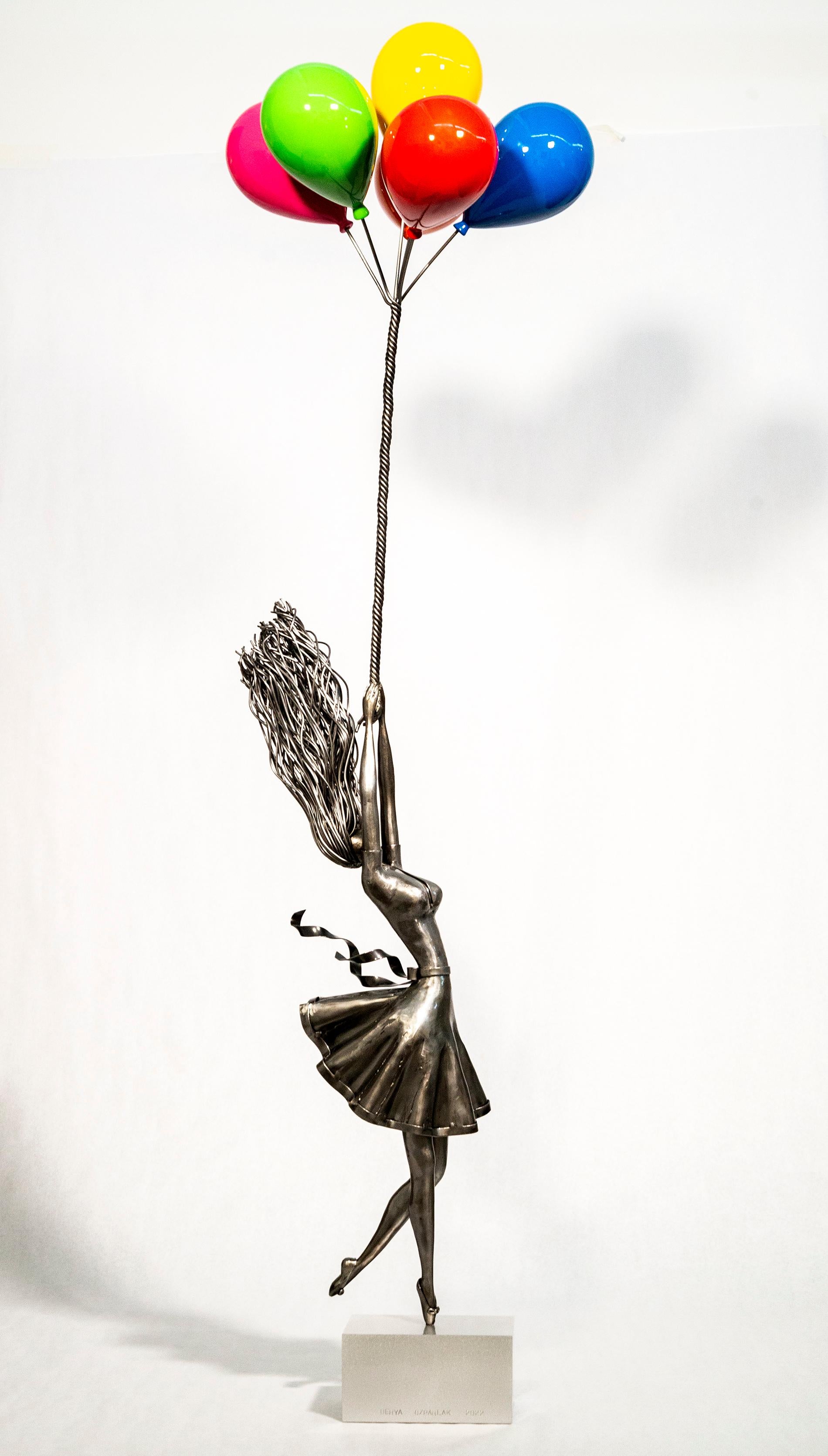 Time to Soar - colorful, figurative, female, hand-hammered steel sculpture - Mixed Media Art by Derya Ozparlak