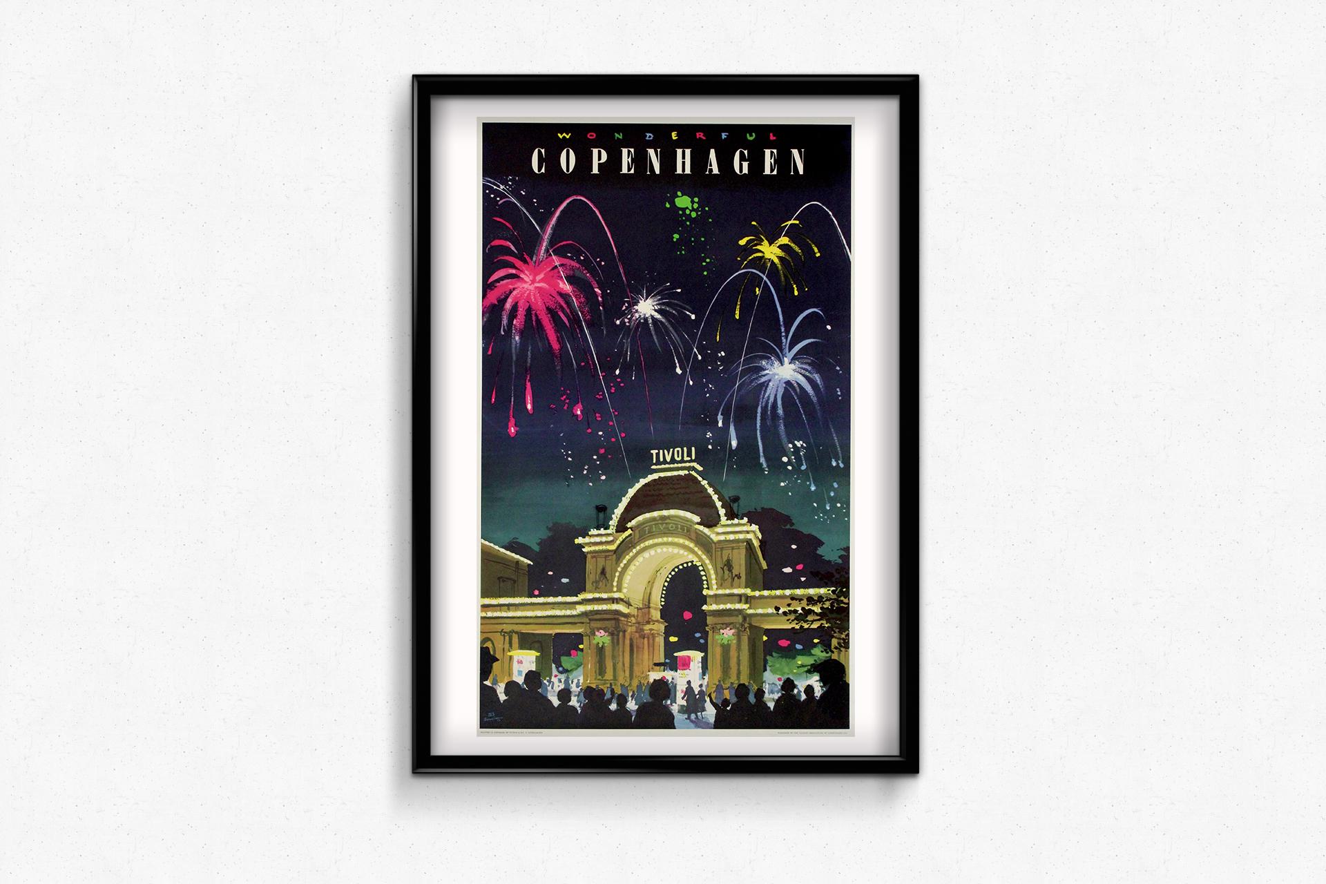 1958 original travel poster by Des Asmussen Wonderful Copenhagen – Tivoli For Sale 1