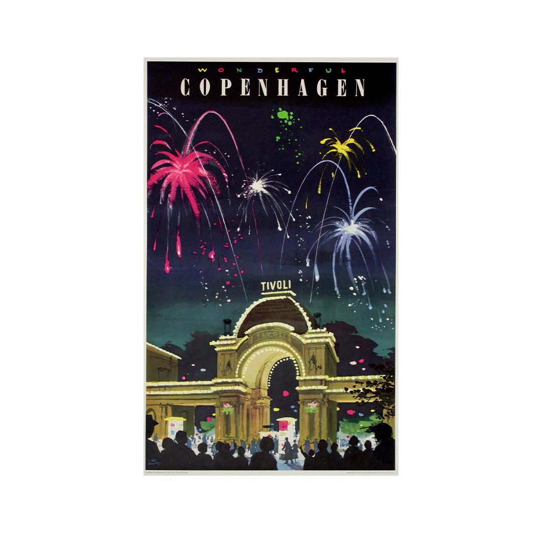 1958 original travel poster by Des Asmussen Wonderful Copenhagen – Tivoli For Sale 2