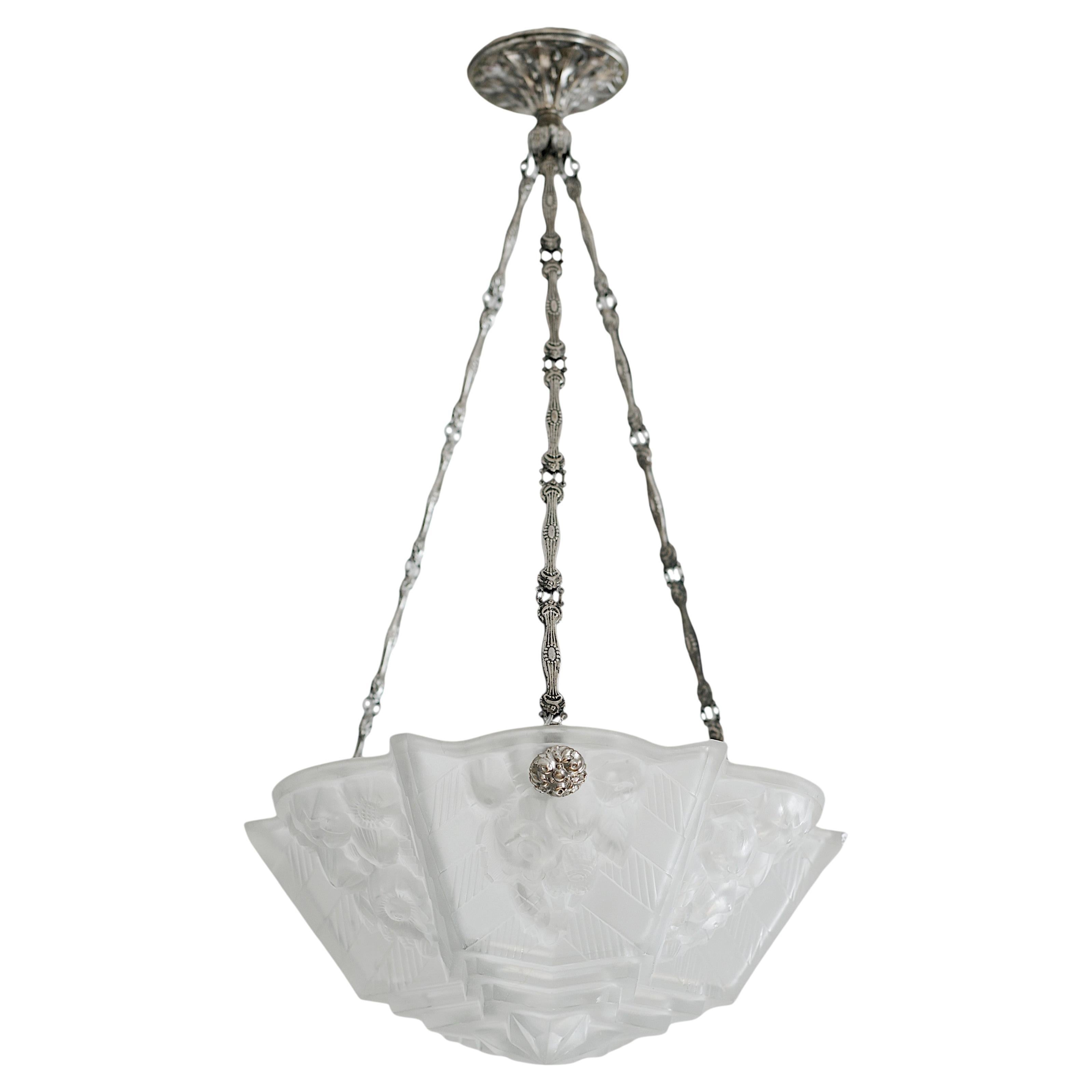 DES HANOTS French Art Deco Pendant Chandelier, 1920 verlys