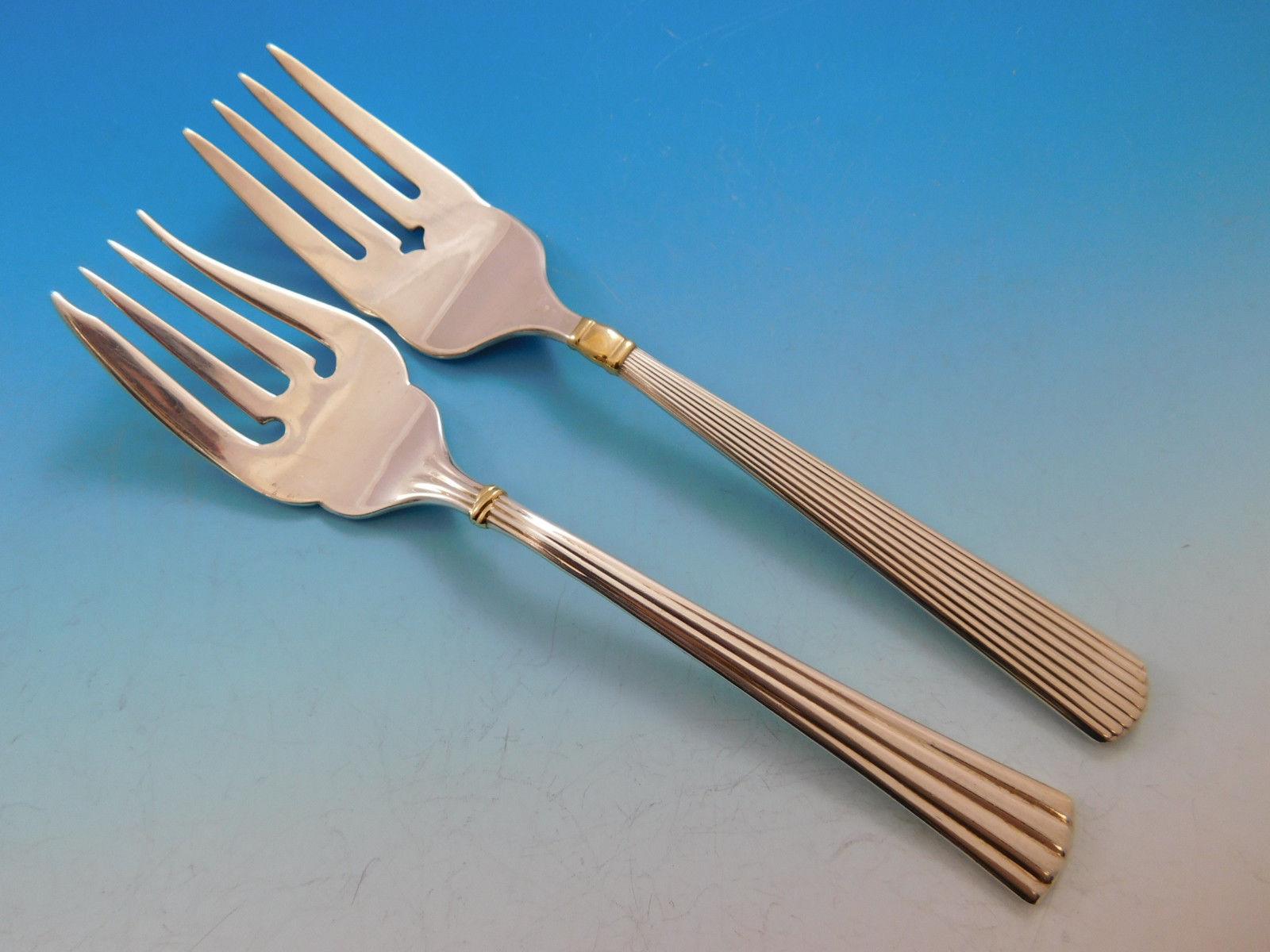 Des Must by Cartier Gold Accent Sterling Silver Flatware Set 12 Service 94 Pcs In Excellent Condition In Big Bend, WI