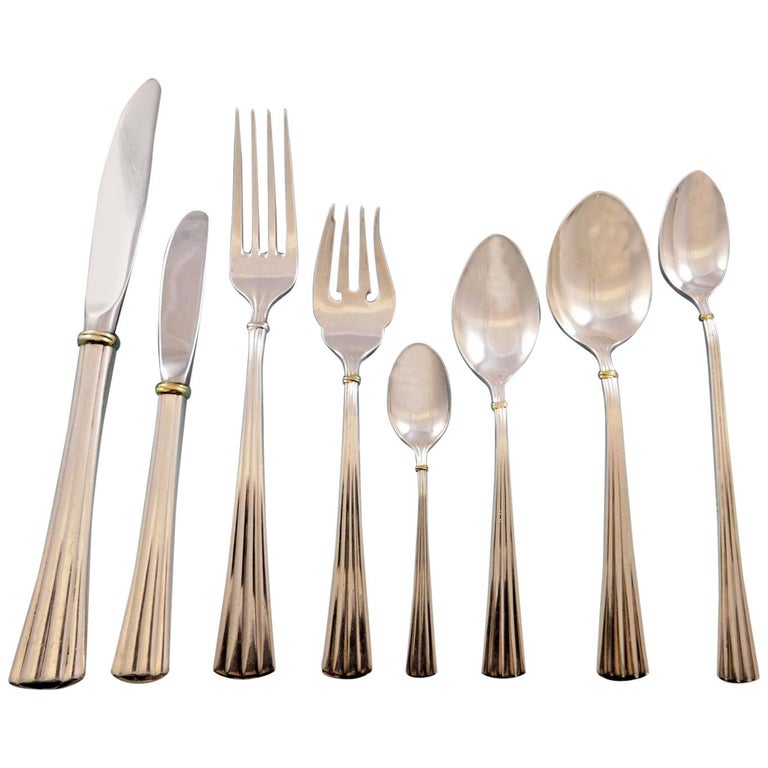 Des Must by Cartier Gold Accent Sterling Silver Flatware Set 12 Service