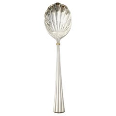 Des Must Cartier Sterling Silver Gold Accent Shell Bowl Sugar Spoon