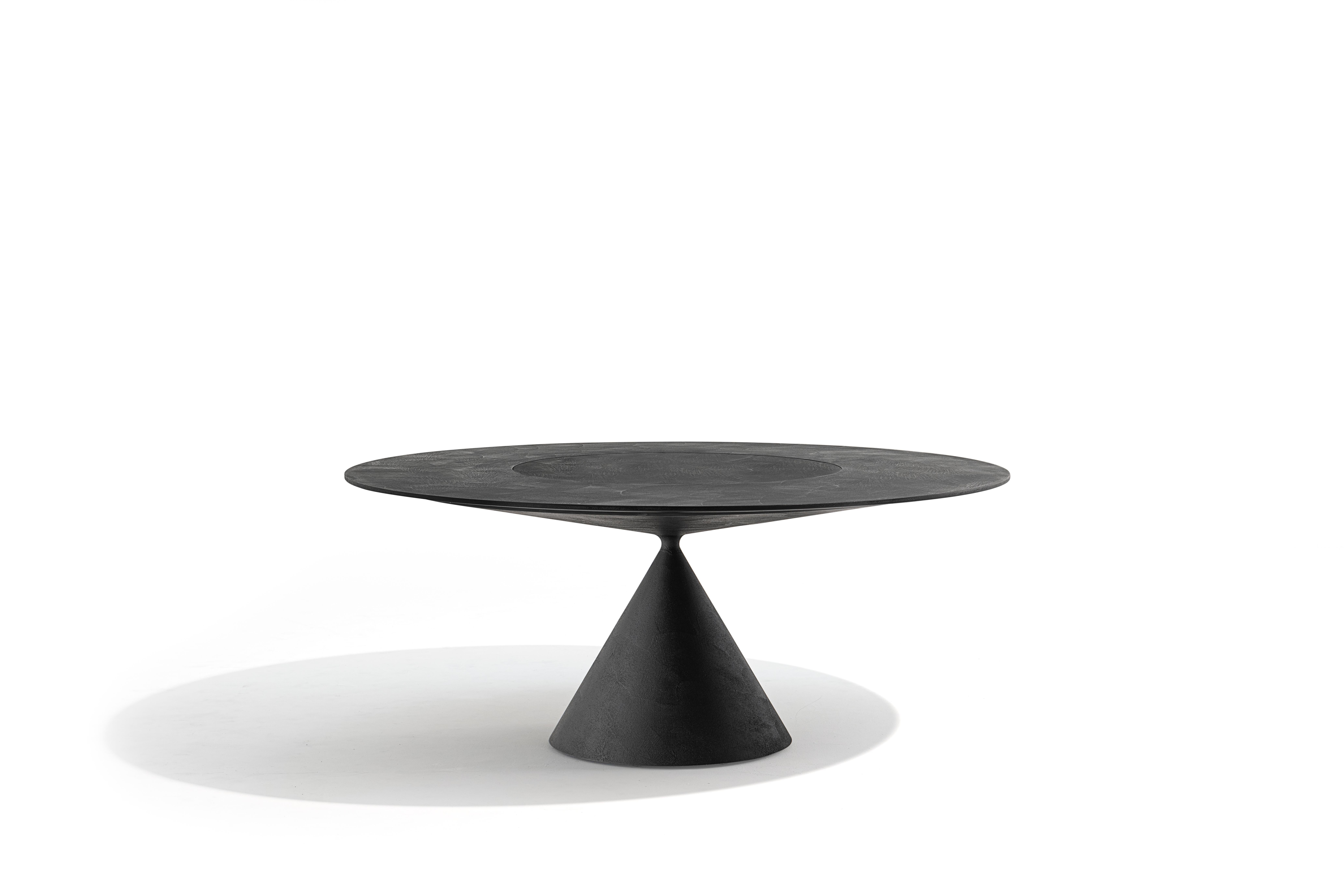 Italian Desalto CLAY Round table with Lazy Susan in Black Concrete by Marc Krusin For Sale