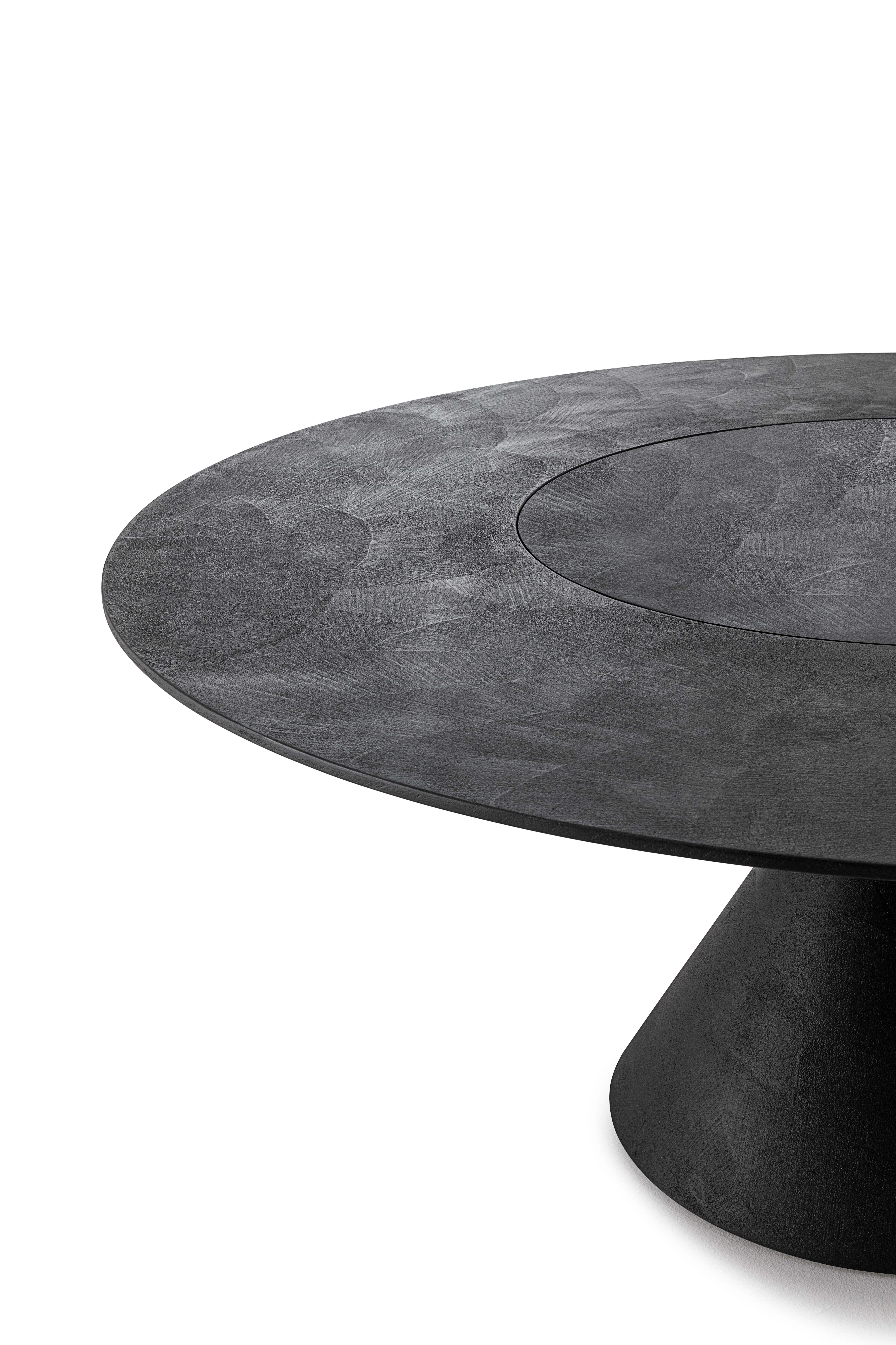 Desalto CLAY Round table with Lazy Susan in Black Concrete by Marc Krusin In New Condition For Sale In Brooklyn, NY
