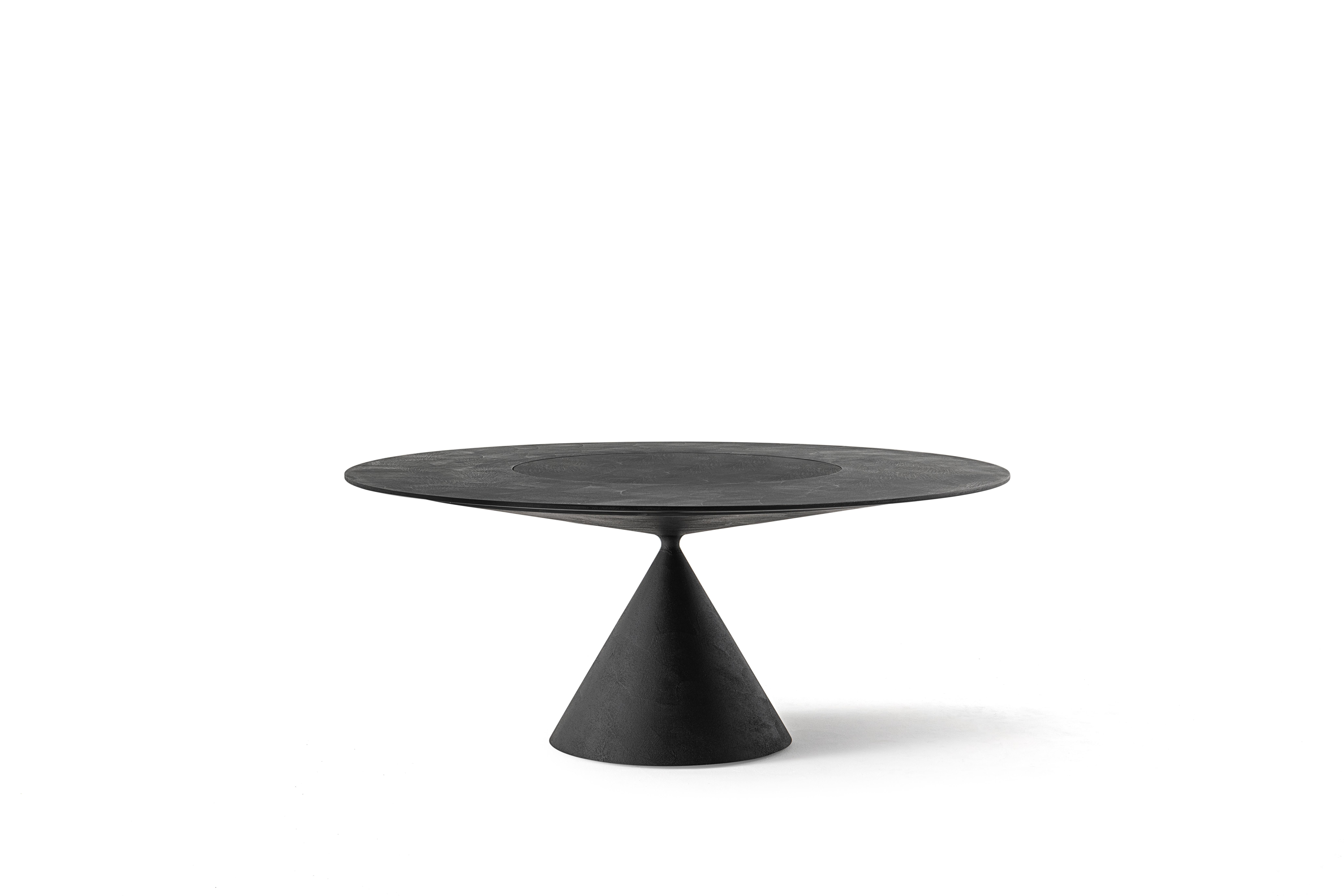 Desalto CLAY Round table with Lazy Susan in Black Concrete by Marc Krusin For Sale 3