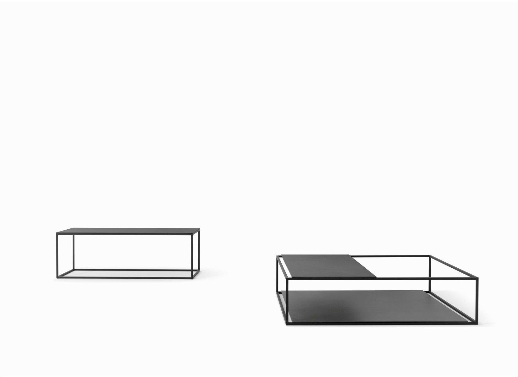 An adaptable low table, perfect for any kind of setting or use. An archetype shape created by Caronni + Bonanomi in a wide range of materials, finishes and sizes.
Range of small tables and console with disassembling steel frame, mm 15 x 15 section,