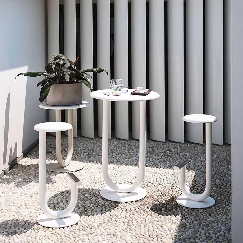 Three different heights: 105cm, 90cm & 74cm.
Available with a marble top, lacquer or wood.
Price listed for Top P1:• metal lacquered in the same colours as the body with stool.
Stool 80cm Height 
The clean, consistent design of Eugeni Quitllet