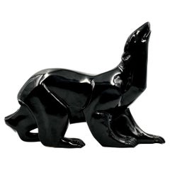 Desbarbieux, Black Polar Bear ceramic sculpture, Saint-Clément France ca. 1920
