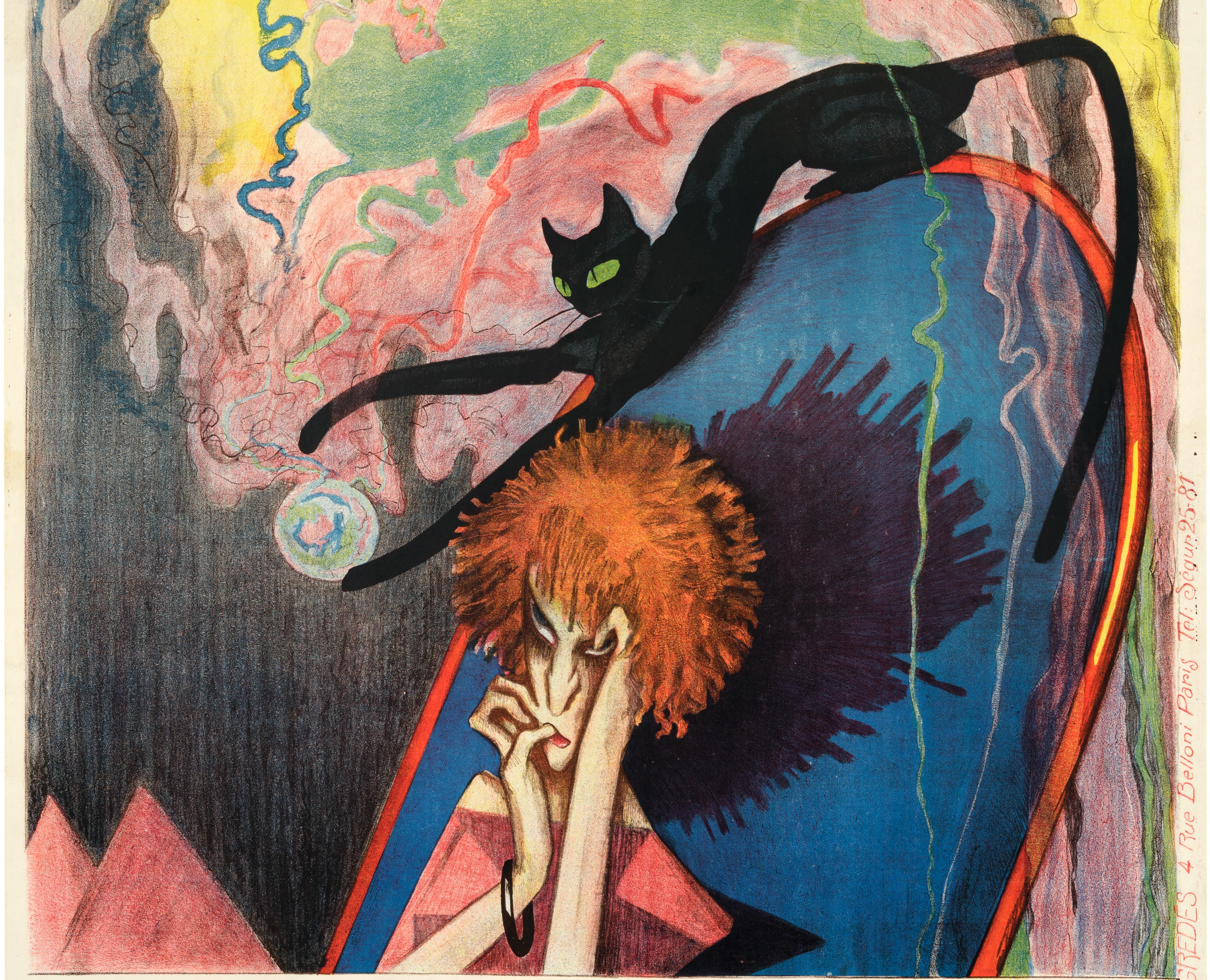 Art Deco Desbarbieux, Original Vintage Poster, Black Cat, Chat Noir, Ball of Wool, 1922 For Sale