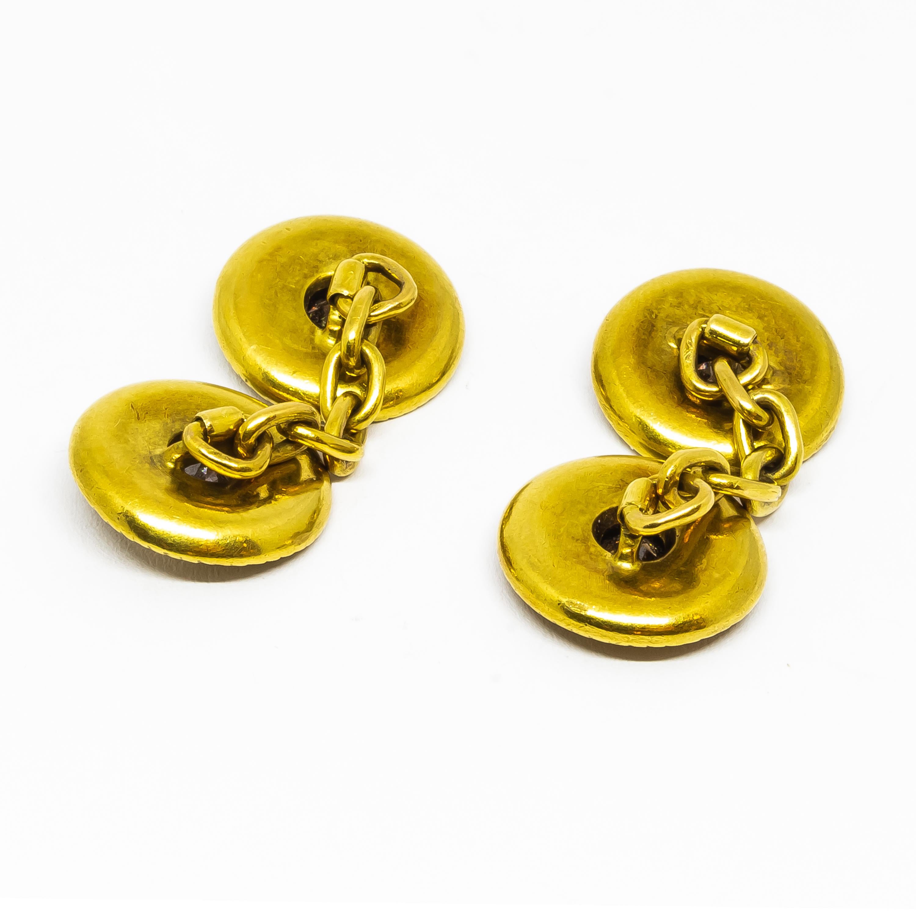 Desbazeille Art Nouveau Champagne Diamond and Gold Cufflinks, Circa 1895 In Good Condition For Sale In London, GB