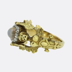 Desbazeille Moonstone and Diamond Angel Ring