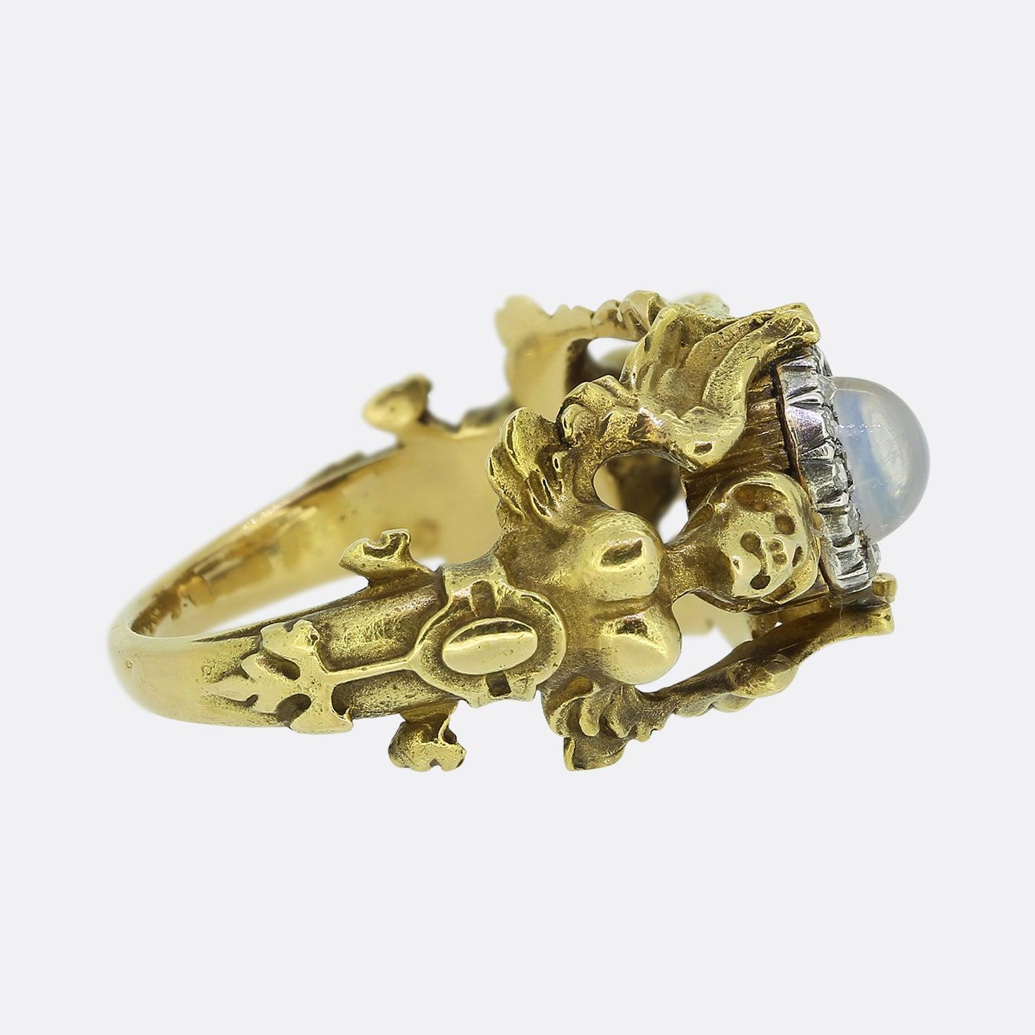 Napoleon III Desbazeille Moonstone and Diamond Angel Ring