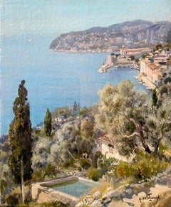 Une vue de Villefranche, Gabriel Deschamps, peintre français, Bonneville 1919 - ?