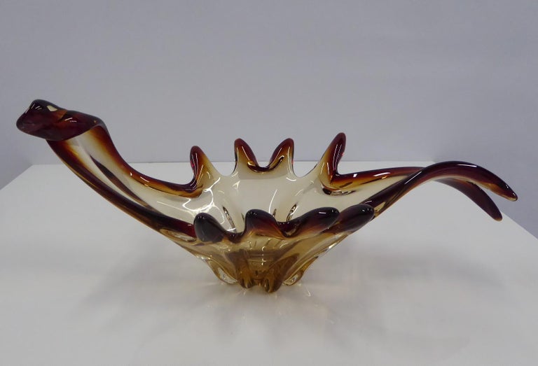 Mid-Century Modern Large Modern Freeform Blown Murano Glass Vessel, Italy, 1960s For Sale