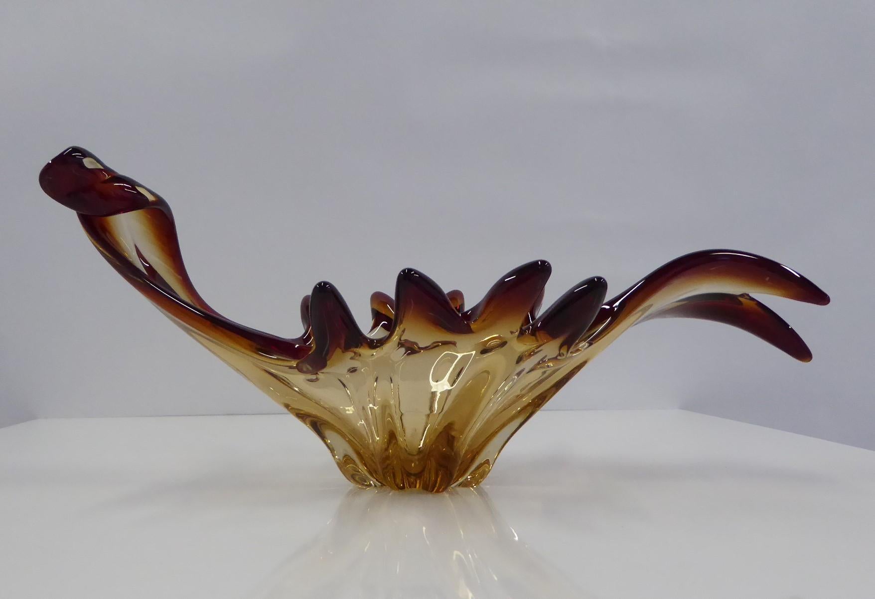Mid-Century Modern Large Modern Freeform Blown Murano Glass Vessel, Italy, 1960s For Sale