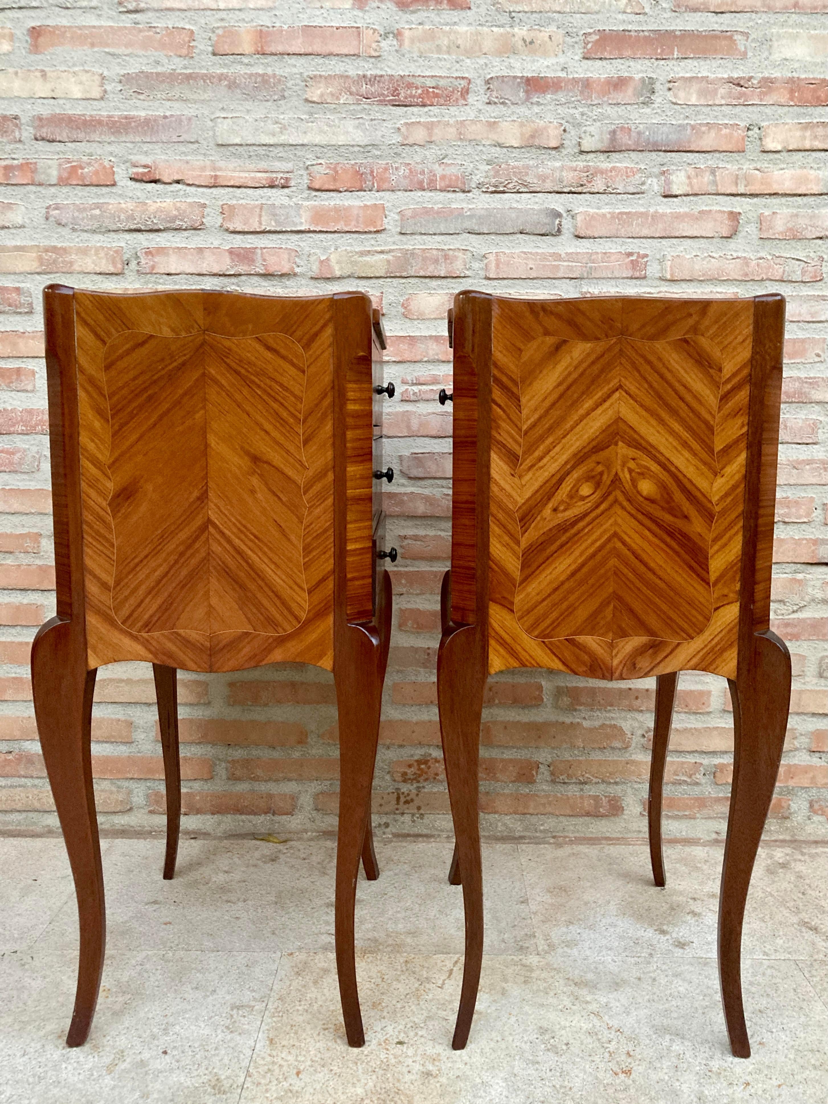 Rosewood Early 20th Century French Marquetry And Iron Hardware Bedside Tables Or Nightsta For Sale