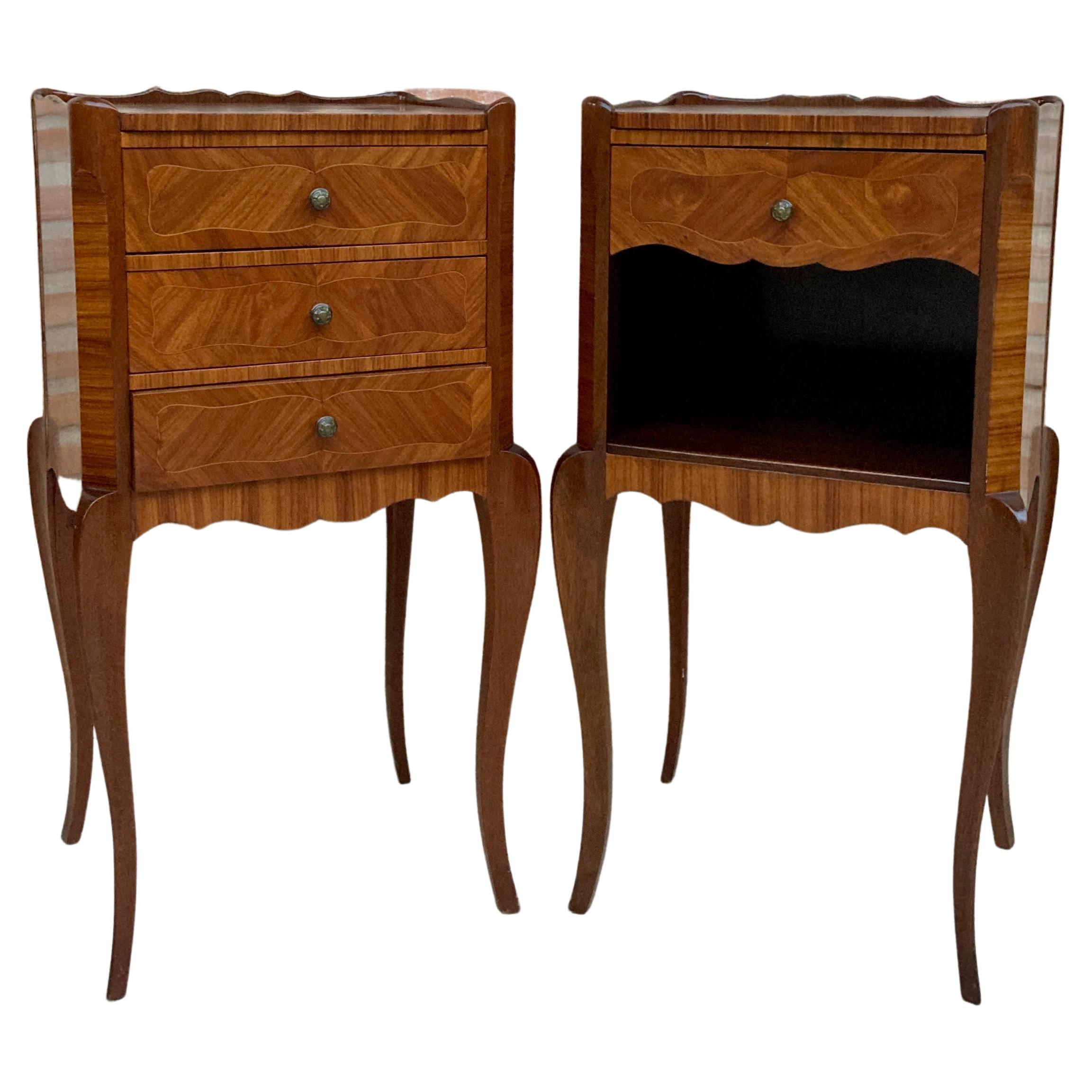 Early 20th Century French Marquetry And Iron Hardware Bedside Tables Or Nightsta For Sale