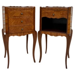 Early 20th Century French Marquetry And Iron Hardware Bedside Tables Or Nightsta